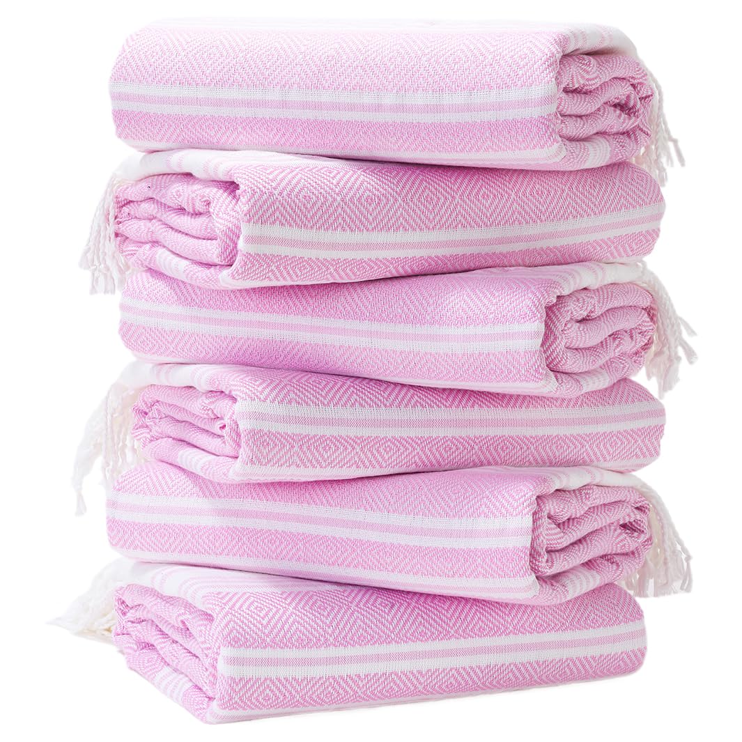 6 Packs Oversized Cotton Turkish Beach Towels Set Bulk 74"x38" Extra Large Sand Free Quick Dry Absorbent Swim Bath Pool Towel Travel Blanket Adult Essentials Accessories Vacation Purple Stuff