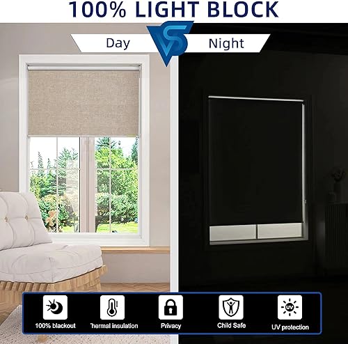 Miniatura 5 de LALAWUNO Persianas enrollables 100 % opacas, con aislamiento térmico, tela impermeable con protección UV, con cadena, para hogar y oficina (marrón,