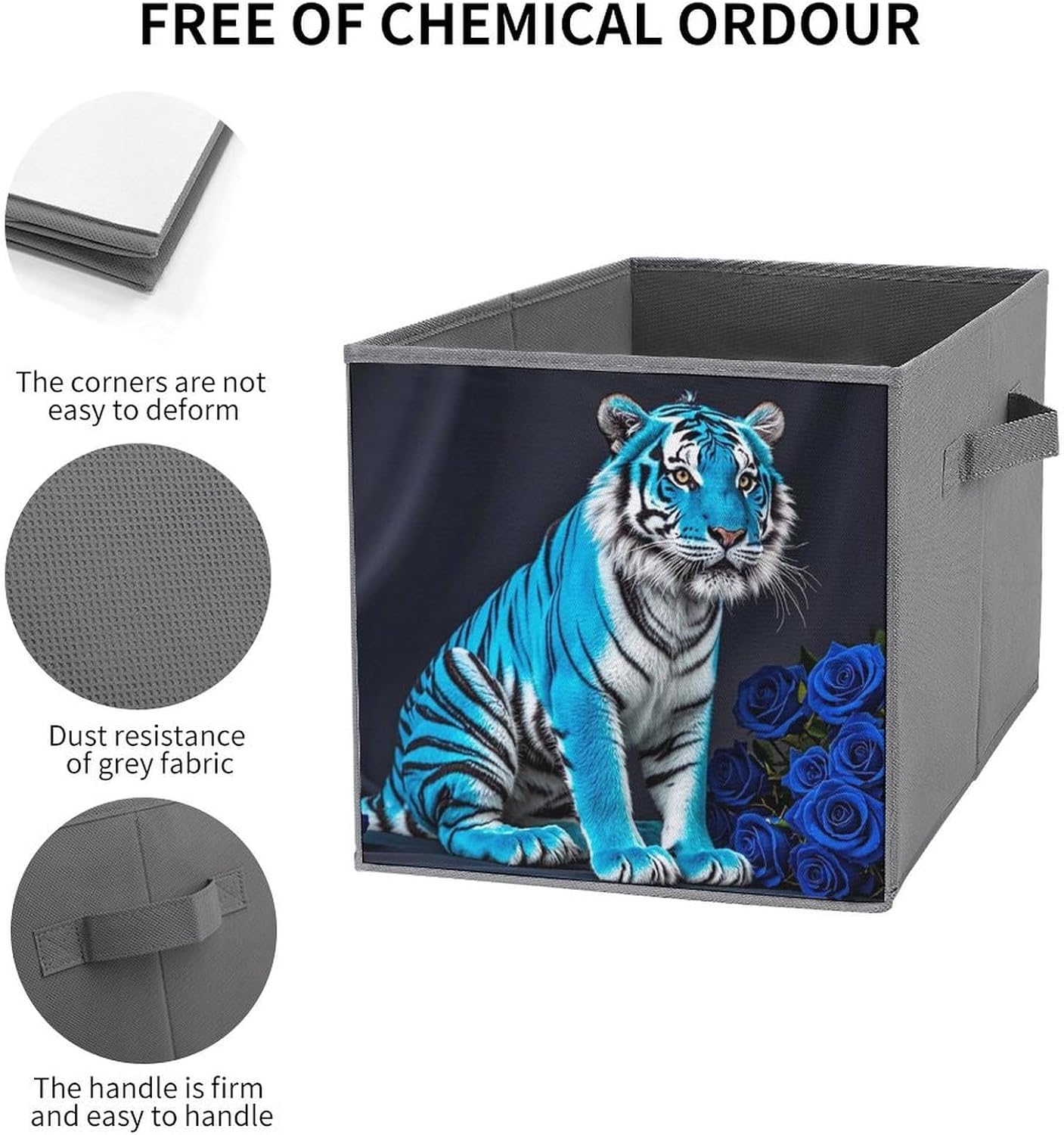 Blue Rose Tiger Foldable Storage Box with Handles, Durable Oxford Storage Cubes, 2PCS Collapsible Closet Organizer for Home, Shelf, Office, Travel