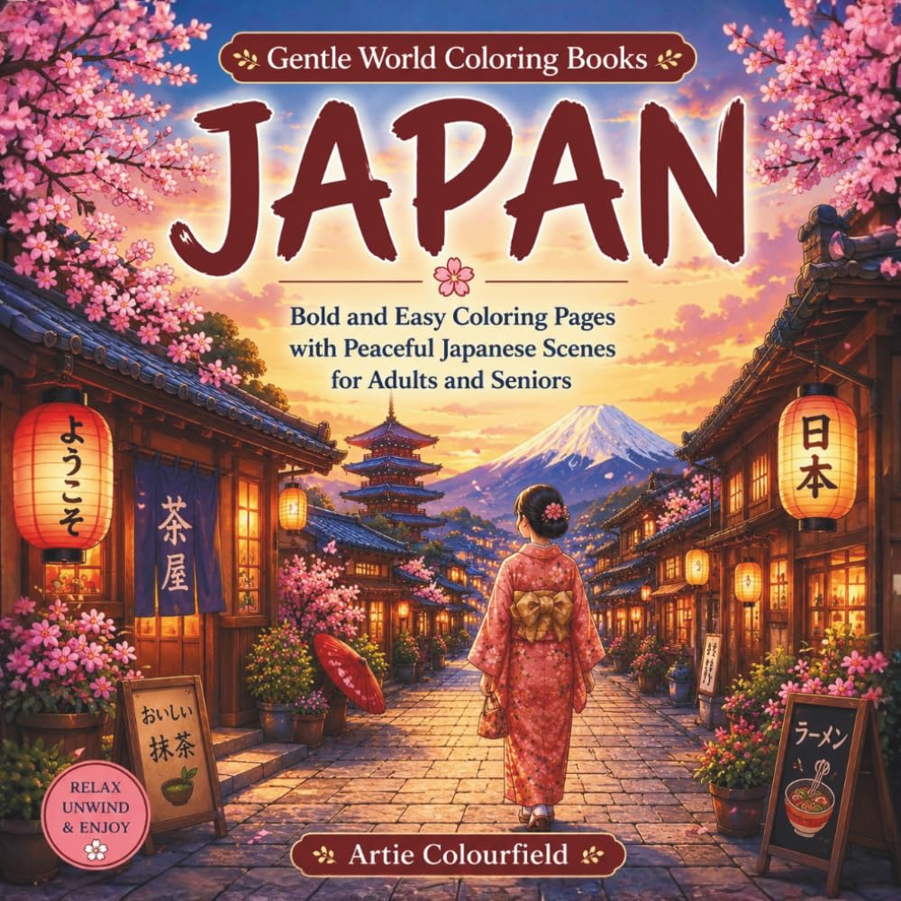 Japan: Bold and Easy Coloring Pages with Peaceful Japanese Scenes for Adults and Seniors (Gentle World Coloring Books)