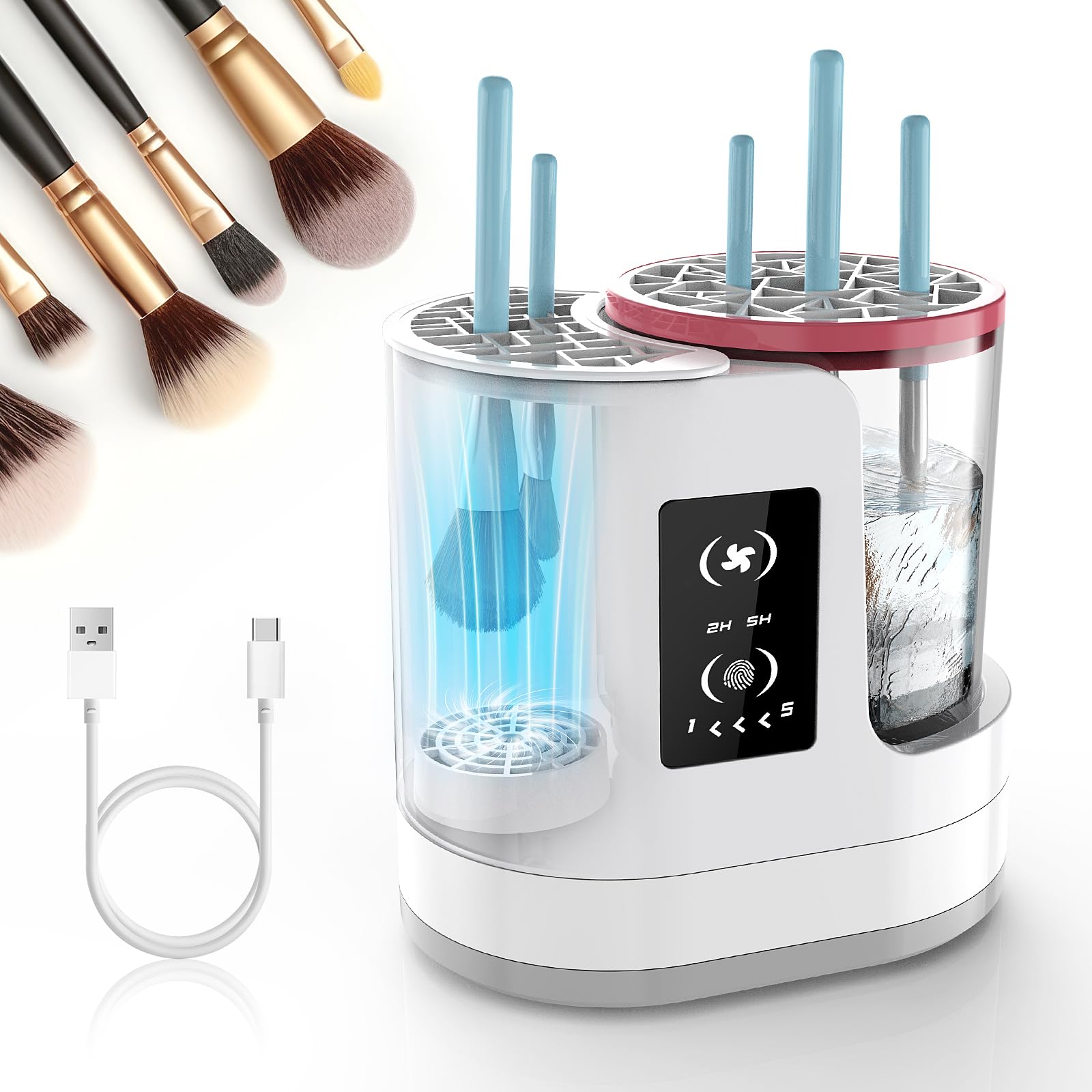 Weinsamkeit 3 in 1 Detergente Pennello Trucco, Trucco Pennello Asciugatrice Titolare Organizer Macchina, Pulizia Automatica per tutte le Dimensioni Spazzola Strumento di Bellezza (A)