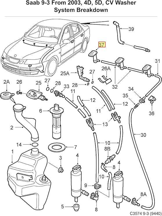 Saab Original 9-5, 9-3 Right Windshield Washer Nozzle 12778849