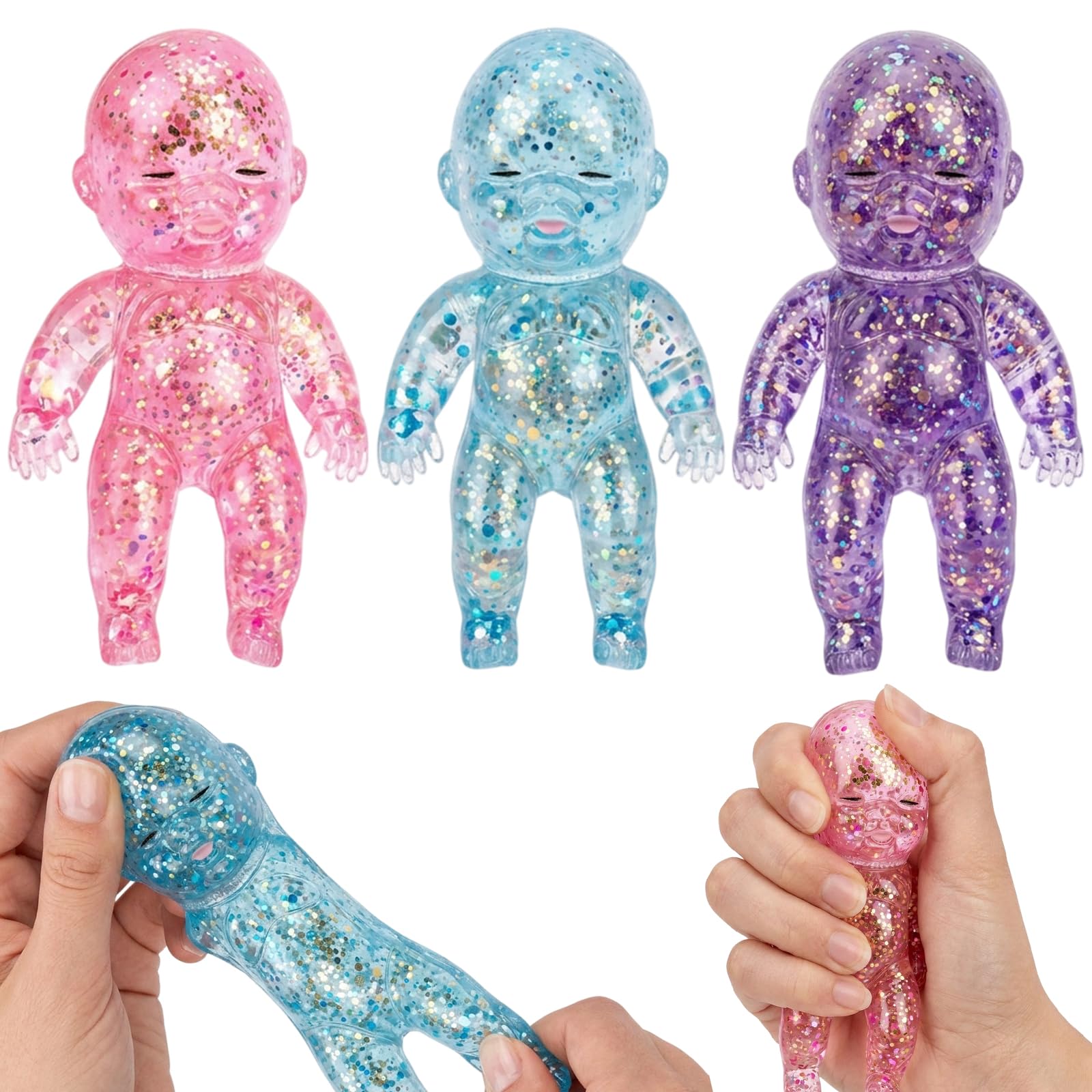 suction 3 PCS Squishy Baby, Baby Squishy Desktop Decor, Natasha Figurines in Pink Purple Blue, Items for Office and Home Use, Feature Durable Construction for Long-Lasting Use in Various Environments