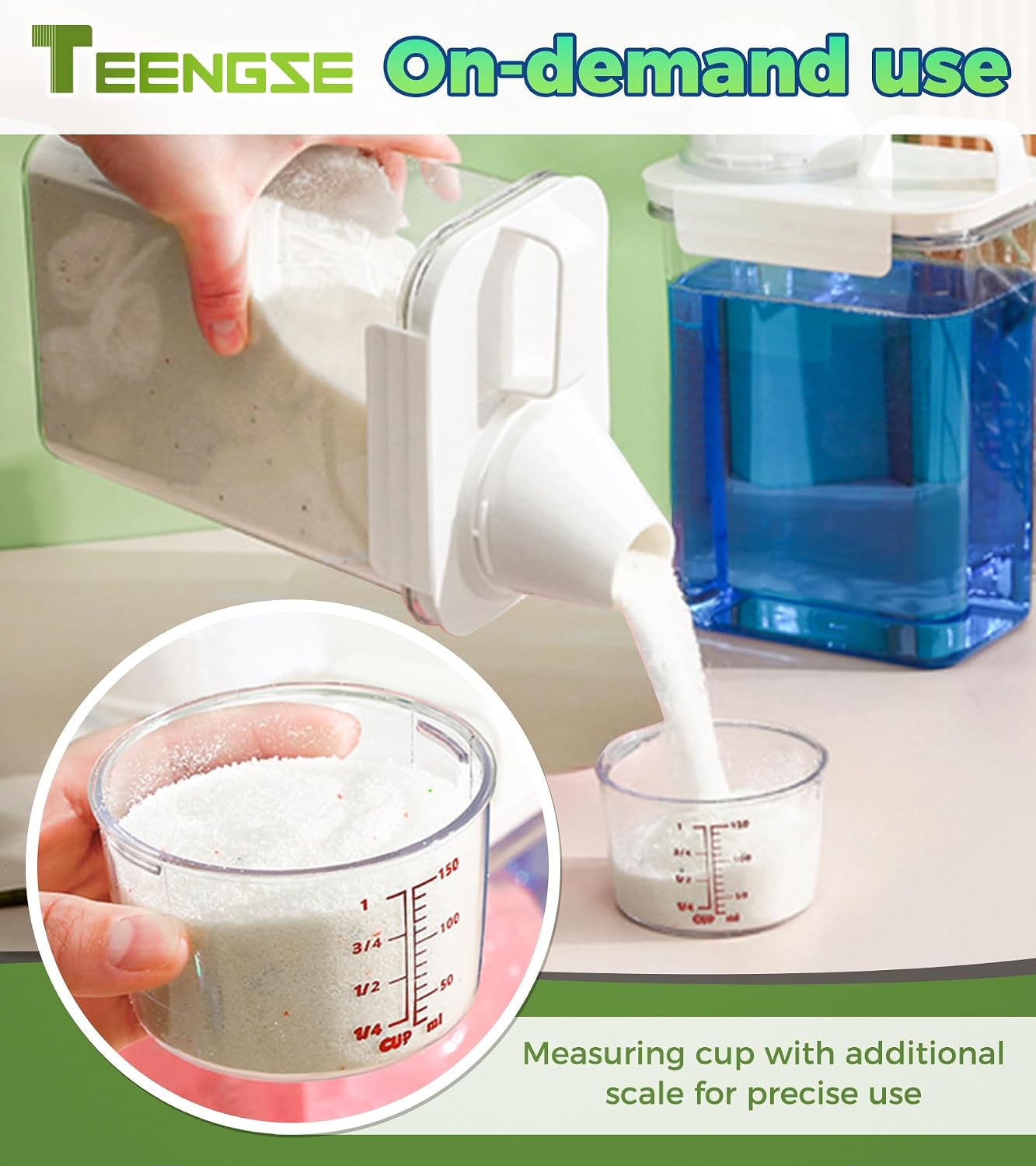 3-Pack 1800ml Transparent Laundry Detergent Dispenser with Measuring Cup – Airtight Moisture-Proof Sealed Can for Liquid Detergent, Pods & Gel Beads, Leak-Proof Flip-Top Lid & Ergonomic Handle