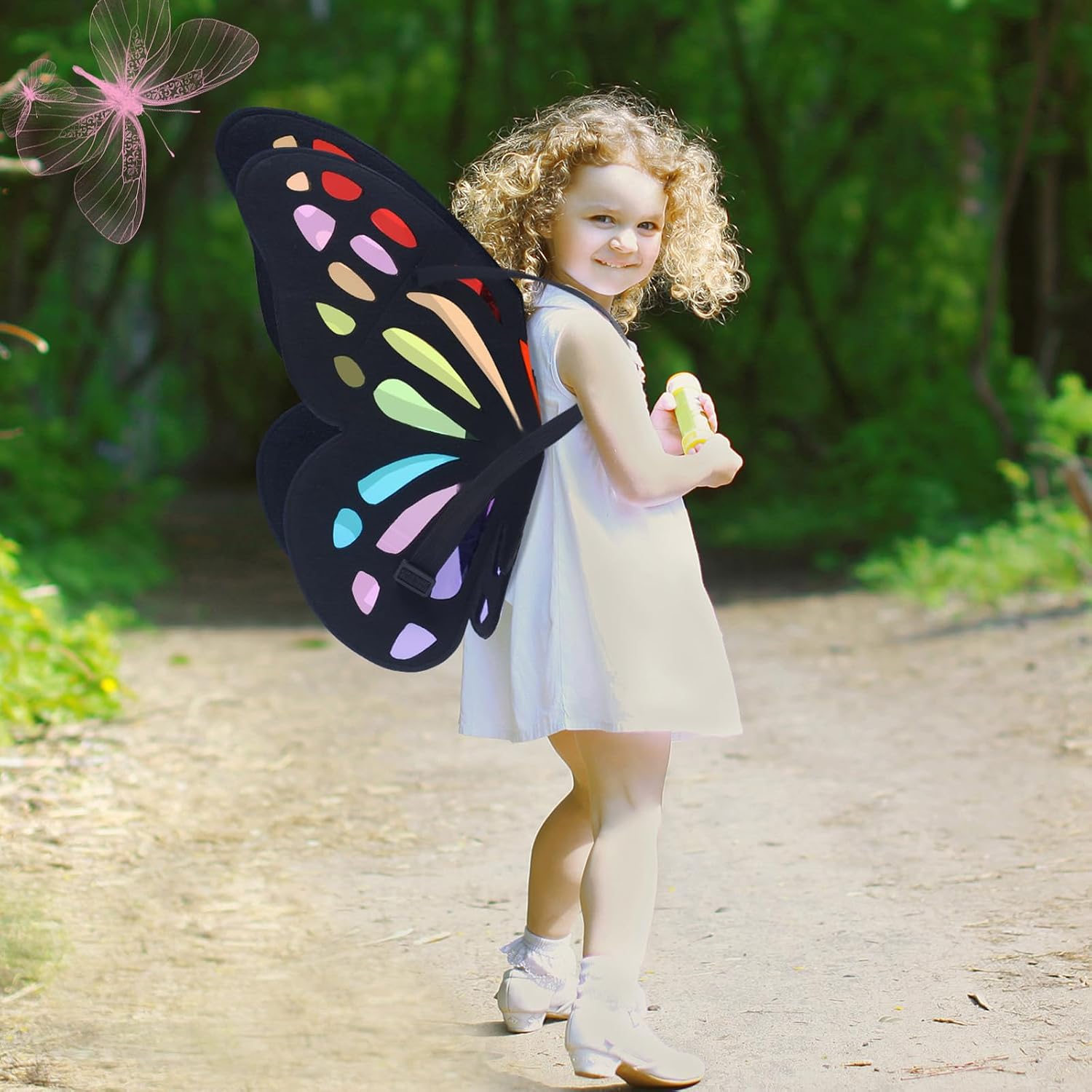 VioraWhite Fairy Butterfly Suncatcher Wings Girls Costume Accessories Colorful Cellophane Butterflies Wings for Kids Daughter