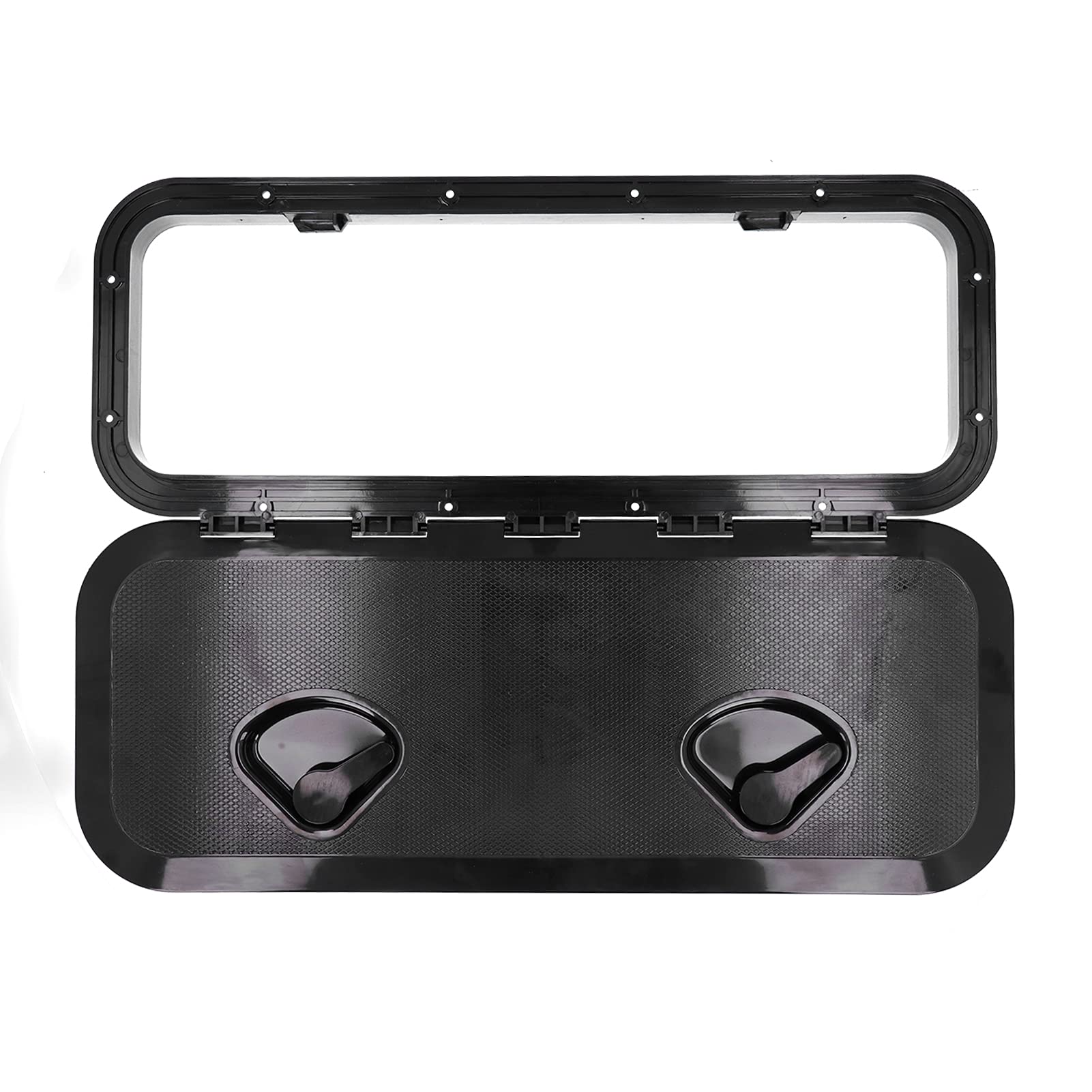 Tissting 24 x 9.5in Marine Deck Access Hatch & Lid ABS Material Rectangle Boat Deck Hatch Deck Access Hatch Inspection Cover with Lock 180° Hinged Lid for Marine Yacht RV (Black)