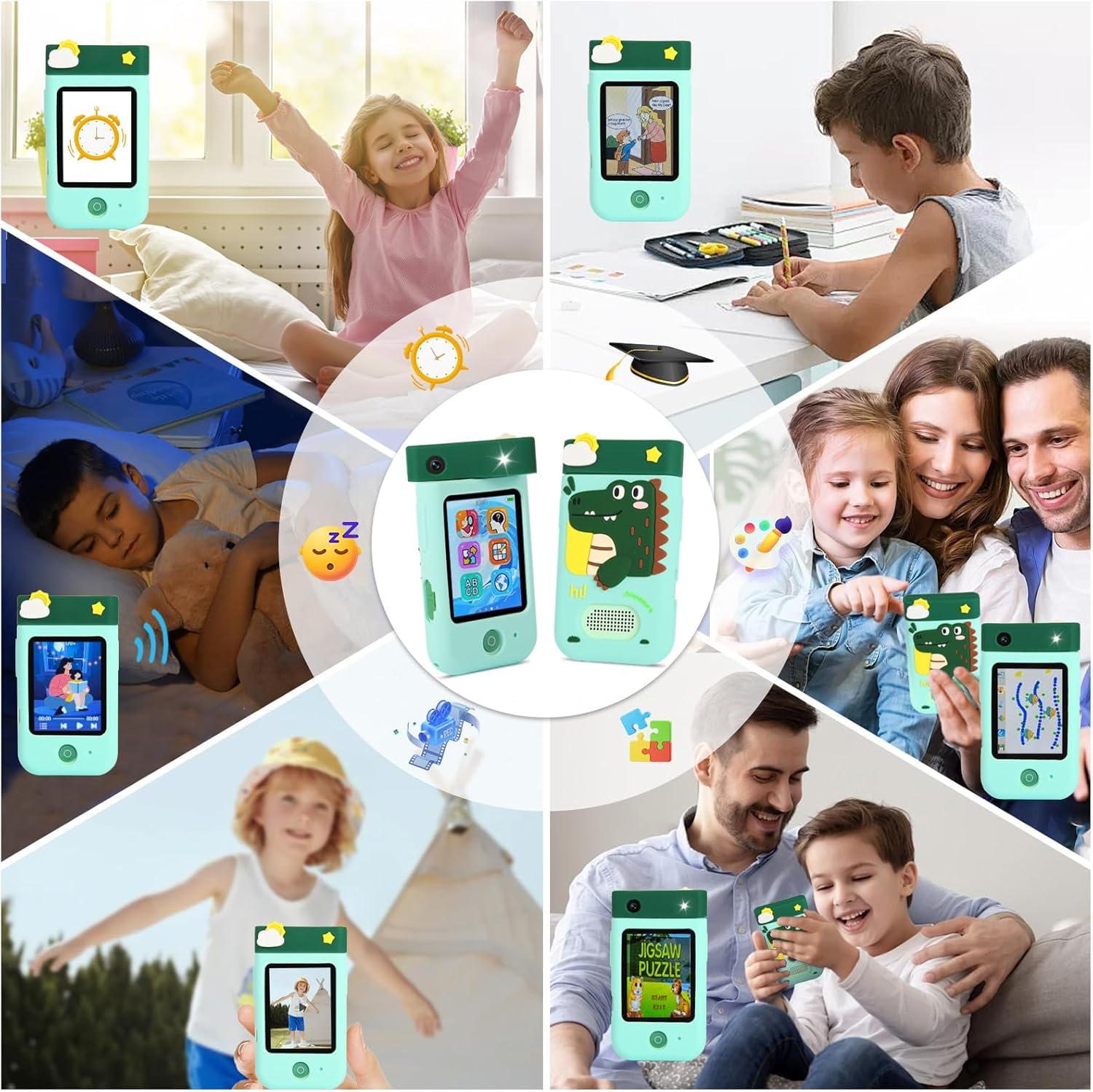 Macchina Fotografica Bambini, 180° Obiettivo,Video 1080P con Custodia Silicone, fotocamera per bambini per 3 4 5 6 7 8 anni, ragazze, ragazzi, regalo di Natale e compleanno per bambini, A200
