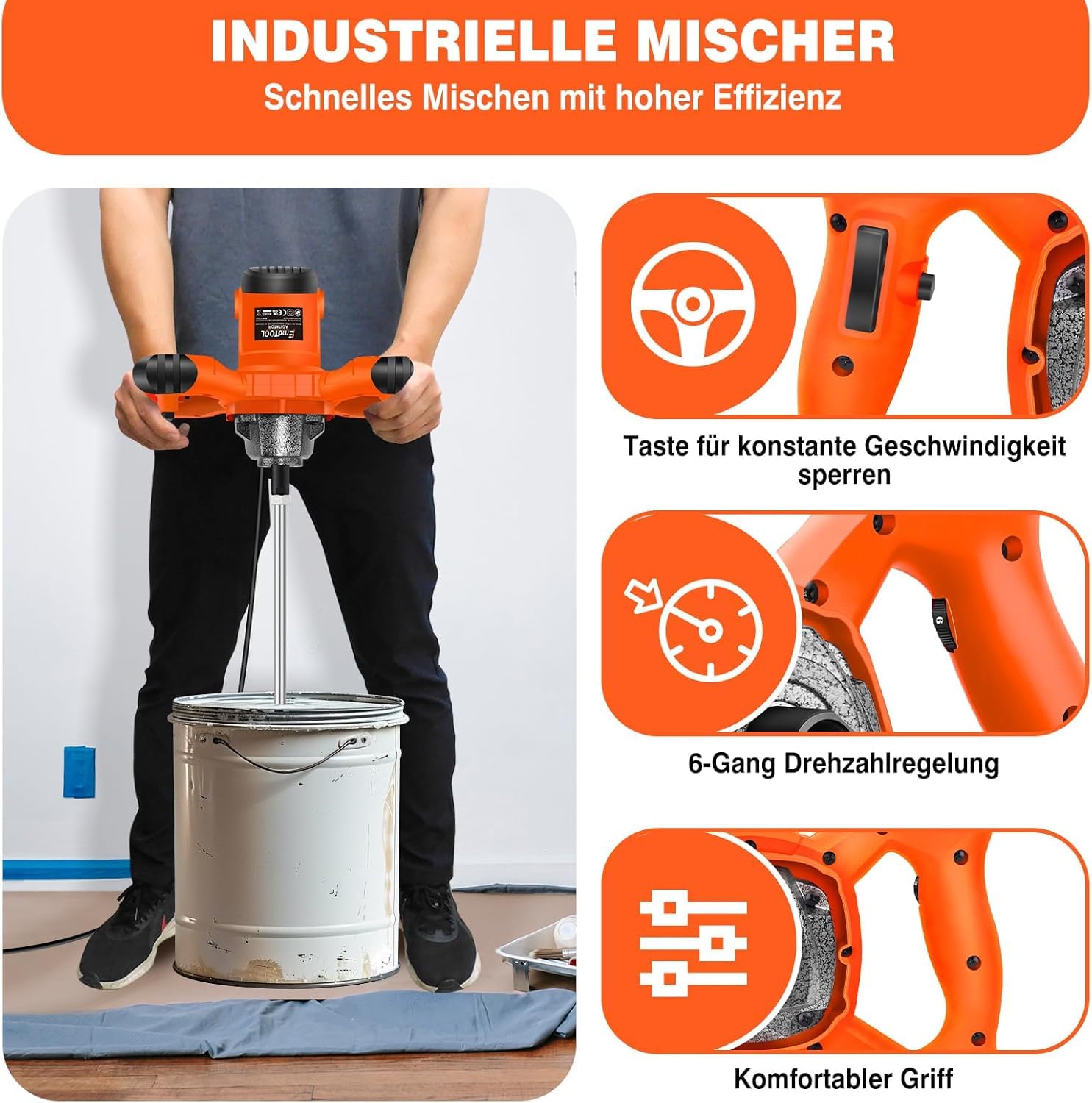 5600W Mörtelrührer Rührwerke Rührgerät Rührer Zementrührer Mörtel Zement 230V Mörtelrührer Rührwerk Elektrischer Mixer robustes 6-Gang-Metallgetrieb Mit großem Rührquirl