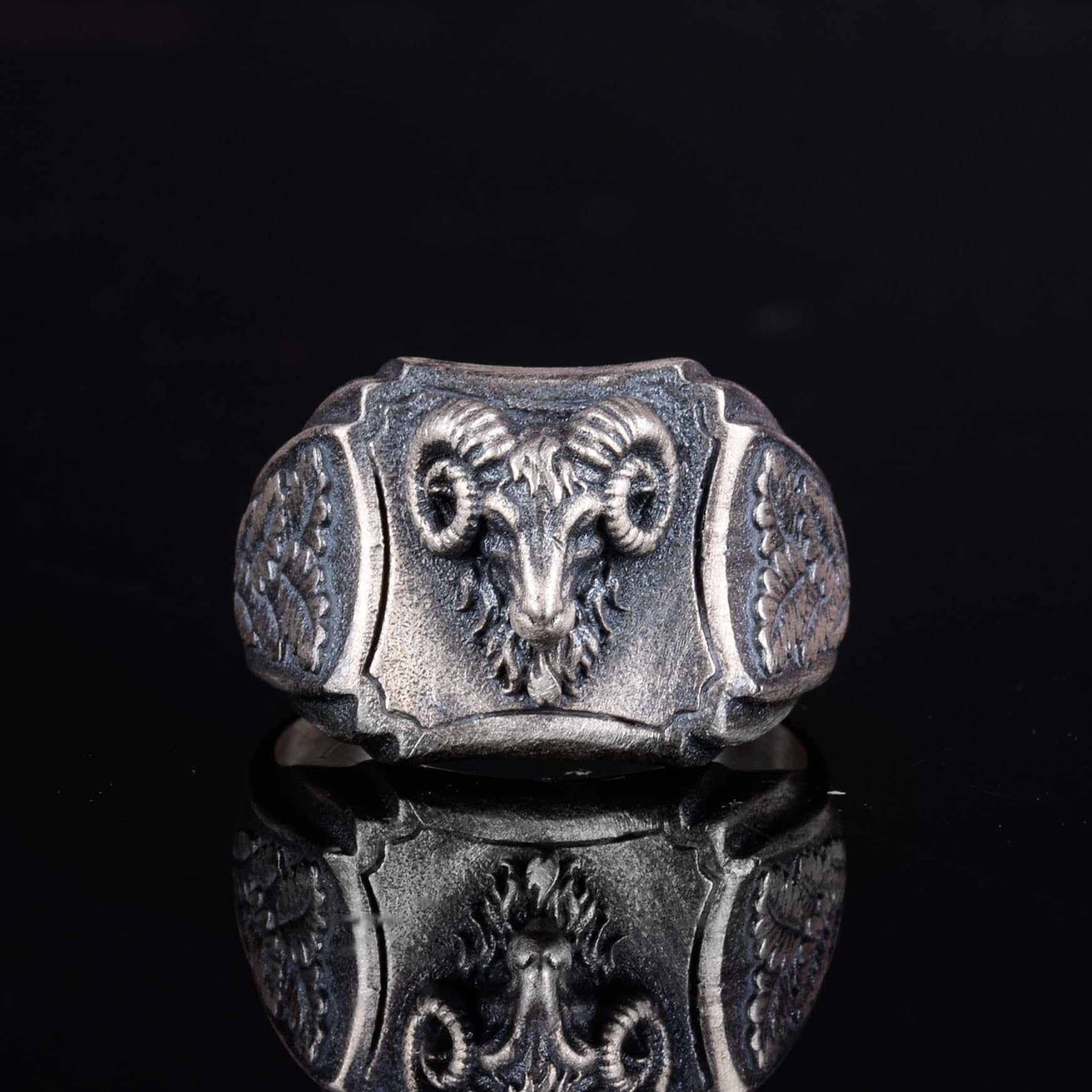 KAMBO Anello da uomo in argento Sterling 925 con testa di ariete, fatto a mano, stile gotico, gioielli che simboleggiano forza, leadership, potere zodiacale dell'Ariete