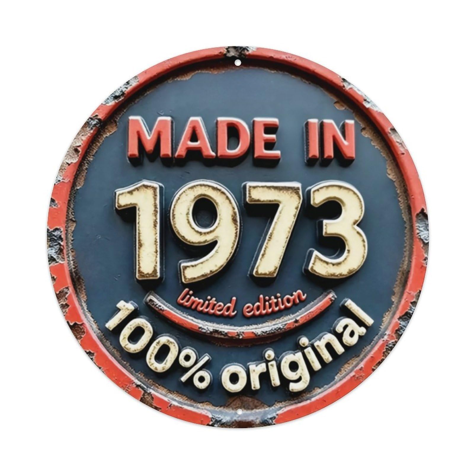 Vintage Made In 1973 Round Tin Sign Vintage Aluminium Metal Sign, Retro Wall Decor for Home, Bar, Garage & Farmhouse 20x20cm