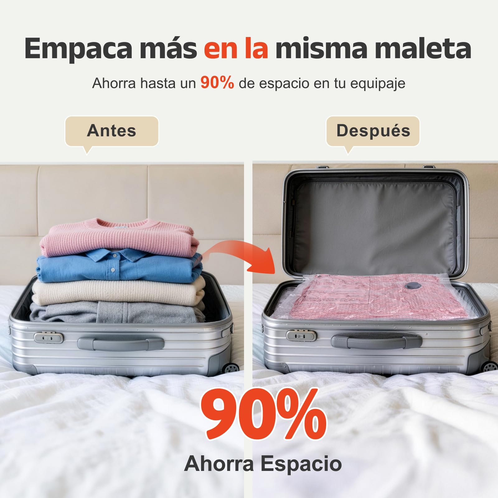 IDEATECH Bolsas de Almacenamiento al Vacío 15 Pack (5S 50x40cm+5M 60x40cm+5L 60x50cm) Reutilizables con Bomba USB para Ropa Edredones Mantas Viaje