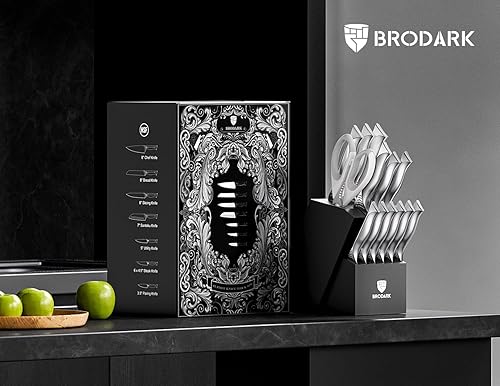 Miniatura 5 de Juego de cuchillos de cocina con bloque, juego de 15 piezas con afilador incorporado, juego de cuchillos aptos para lavavajillas para cocina,