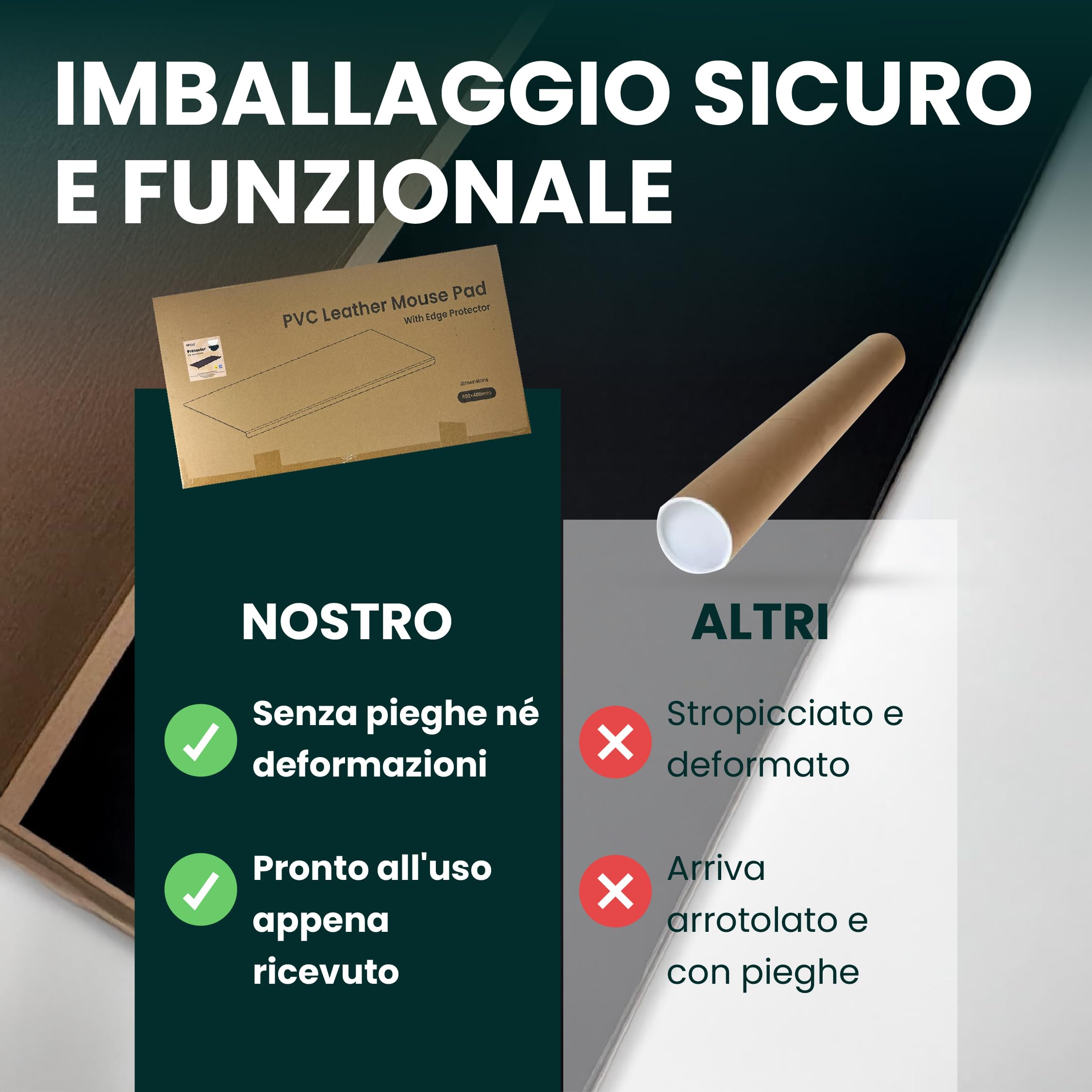 Tappetino da scrivania similpelle 80x40 cm impermeabile antiscivolo bordo 90°