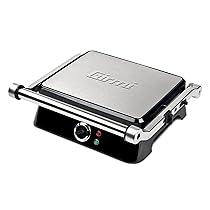 Girmi BS44 Bistecchiera elettrica effetto Petravera, Corpo Inox, Apertura a libro 180°, Cassetto raccolta liquidi, RegolaPiastre 29 X 23 cm