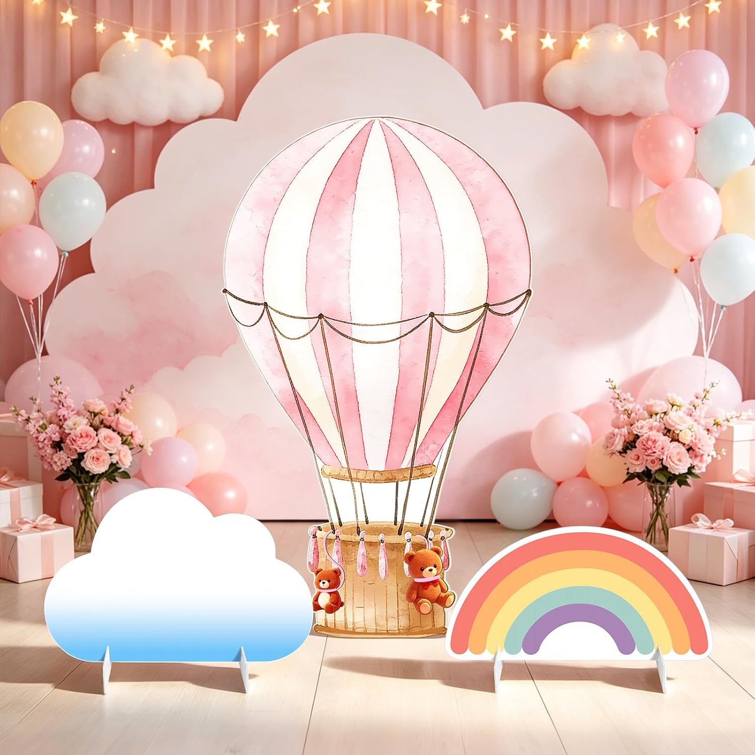 Hot Air Balloon Baby Shower Decorations, 3Pcs Cardboard Cutout