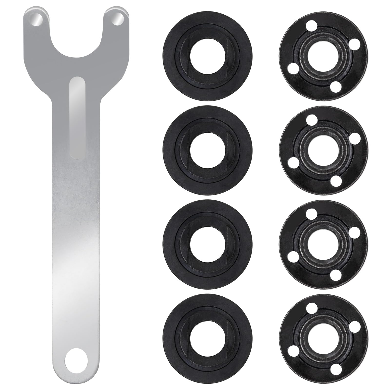 9 Pcs Angle Grinder Wrench Grinder Nut Kit Spanner Wrench 5/8"-11 Compatible with Milwaukee Makita Dewalt 193465-4 Bosch Black Decker Ryobi 4.5" 5" 5/8-11 Replacement Part Angle Grinder Attachments