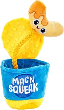 Downtown Pet Supply - Mac & Cheese Plush Squeaky Crinkle Rope Dog Toy - Durable for Small, Medium & Large Dogs - 1 Pack
