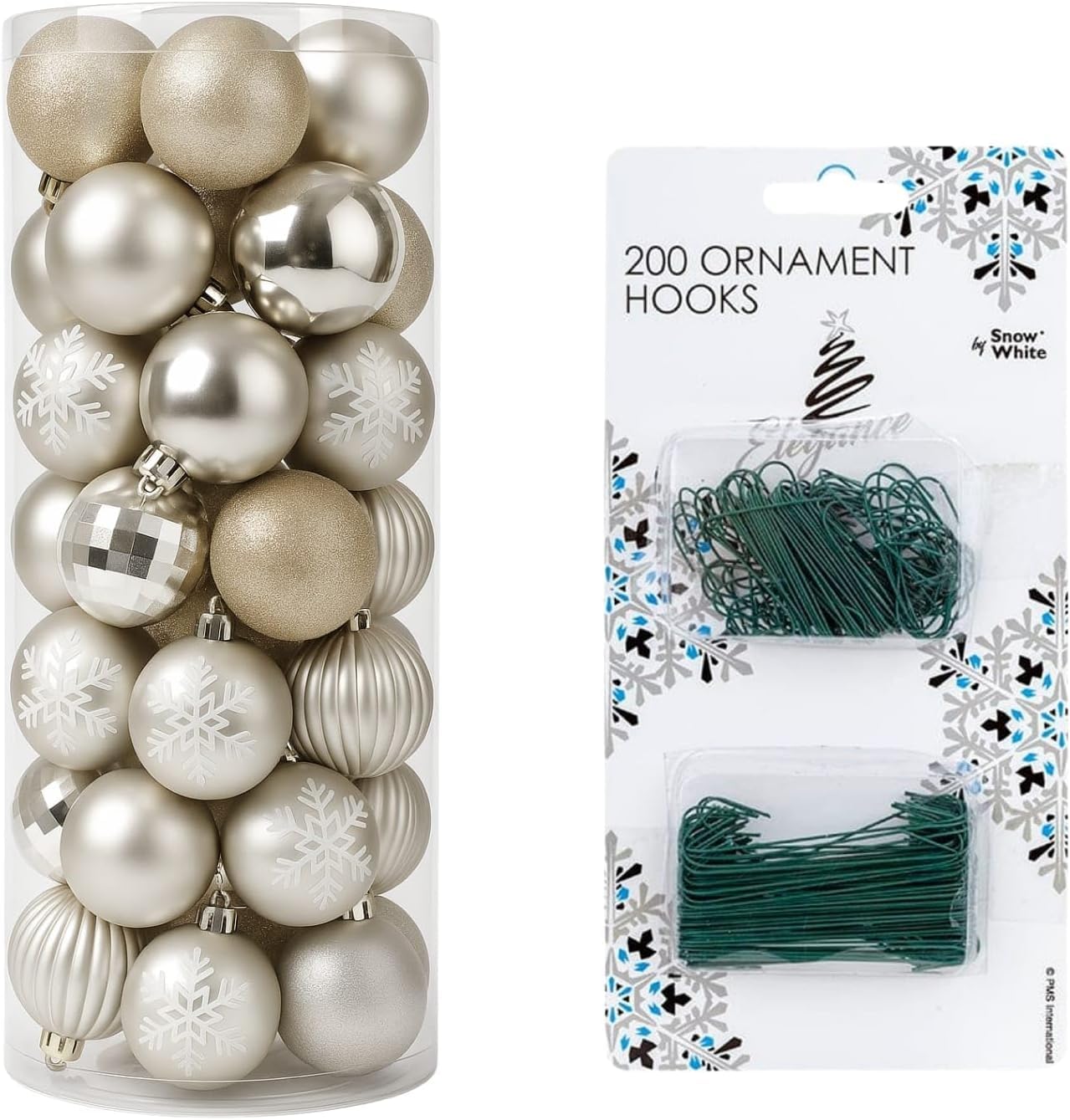 6CM/3CM 40 Pcs with 200 Bauble Hooks Christmas Tree Baubles Multiple Variation in Gold |Shatterproof Glitter Christmas Baubles|Elegant Hanging Ornament Balls for Xmas Tree & Festive Holiday Décor.