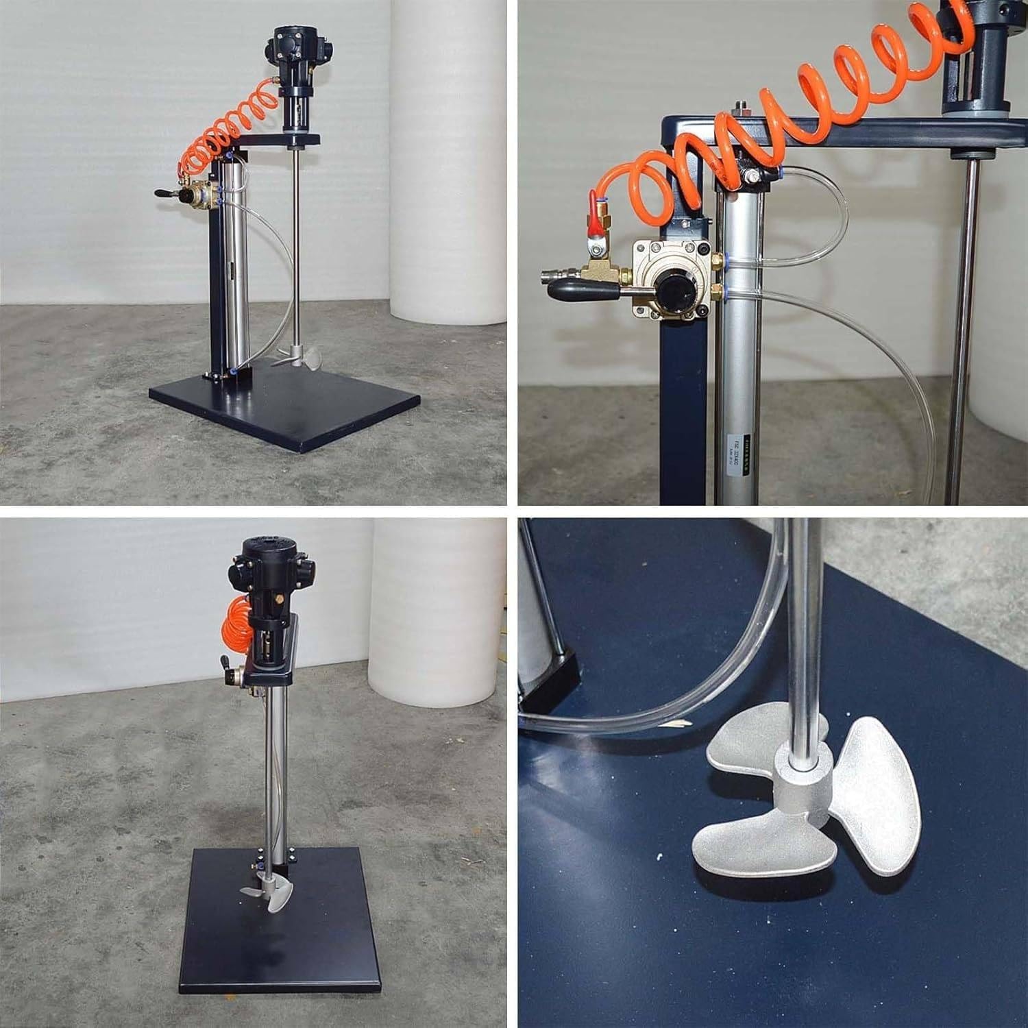 Mezclador Neumático de Pintura, Agitador de 5 Galones Accionado por Aire, Plataforma de Elevación Manual, Agitación de Alta Velocidad (3000 RPM), Aspa Anticorrosiva de Acero Inoxidable