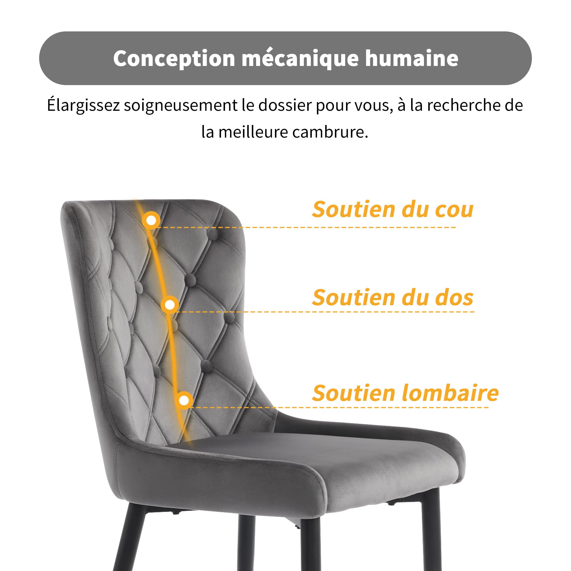 YESGIGA Sillas de comedor con respaldo, Silla de cocina con tapicería de terciopelo Silla acolchada de metal, Silla ergonómica, patas de hierro plateadas (2, gris oscuro B)