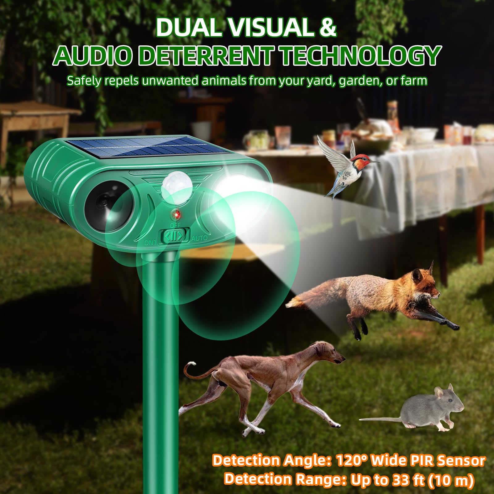 Condition photo showing New/Like New for 2026 sonic fortress pro deer repellent devices, racoon repellent outdoor squirrel fortress pro animal repeller cat deterrent with motion sensor& light to scare skunk bear rabbit for garden yard(2)