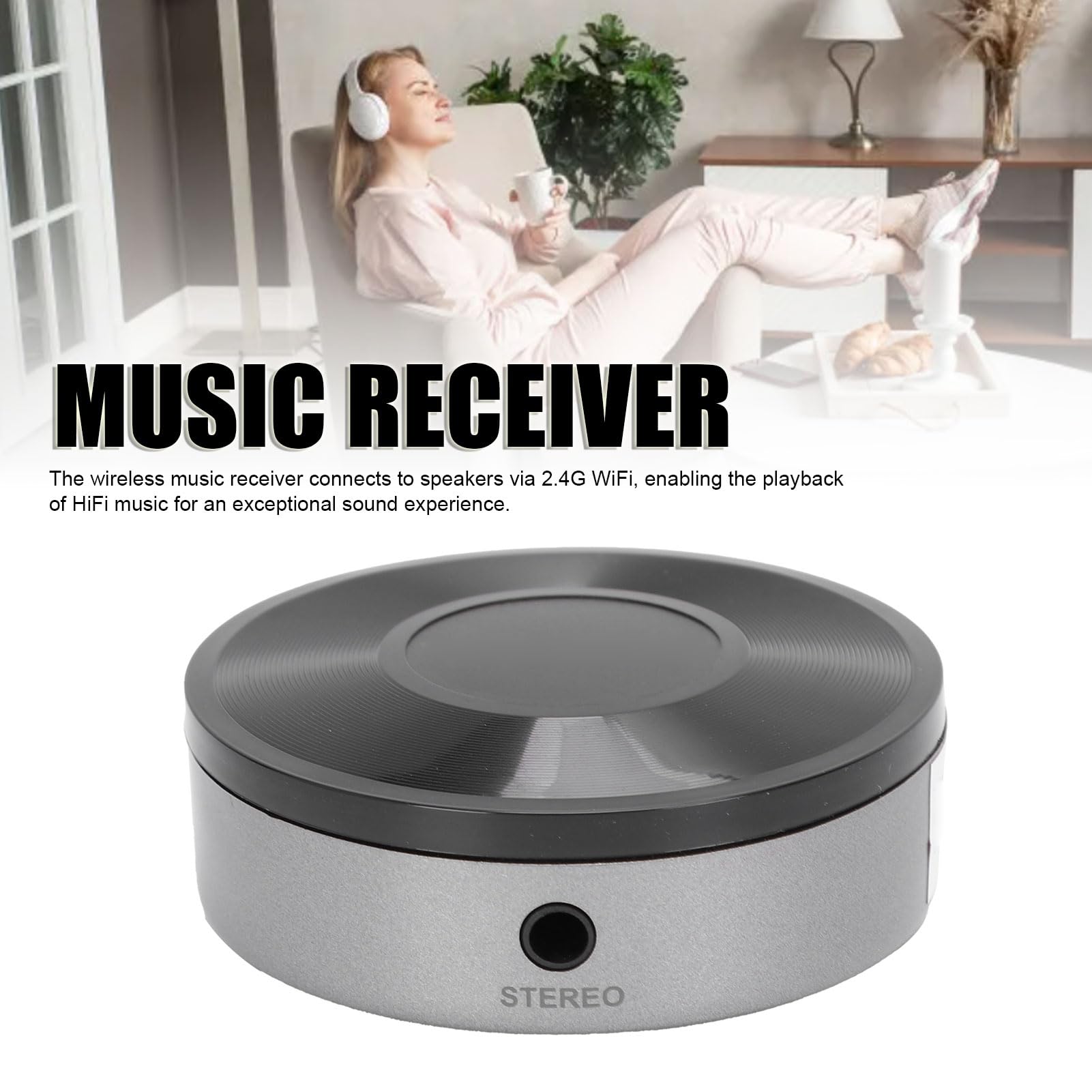 Bewinner Récepteur de Musique WiFi, Adaptateur Audio sans Fil HiFi avec Synchronisation Multi-pièces, Streamer de Sortie de 3,5 Mm pour iOS pour Les Haut-parleurs des Smartphones Android