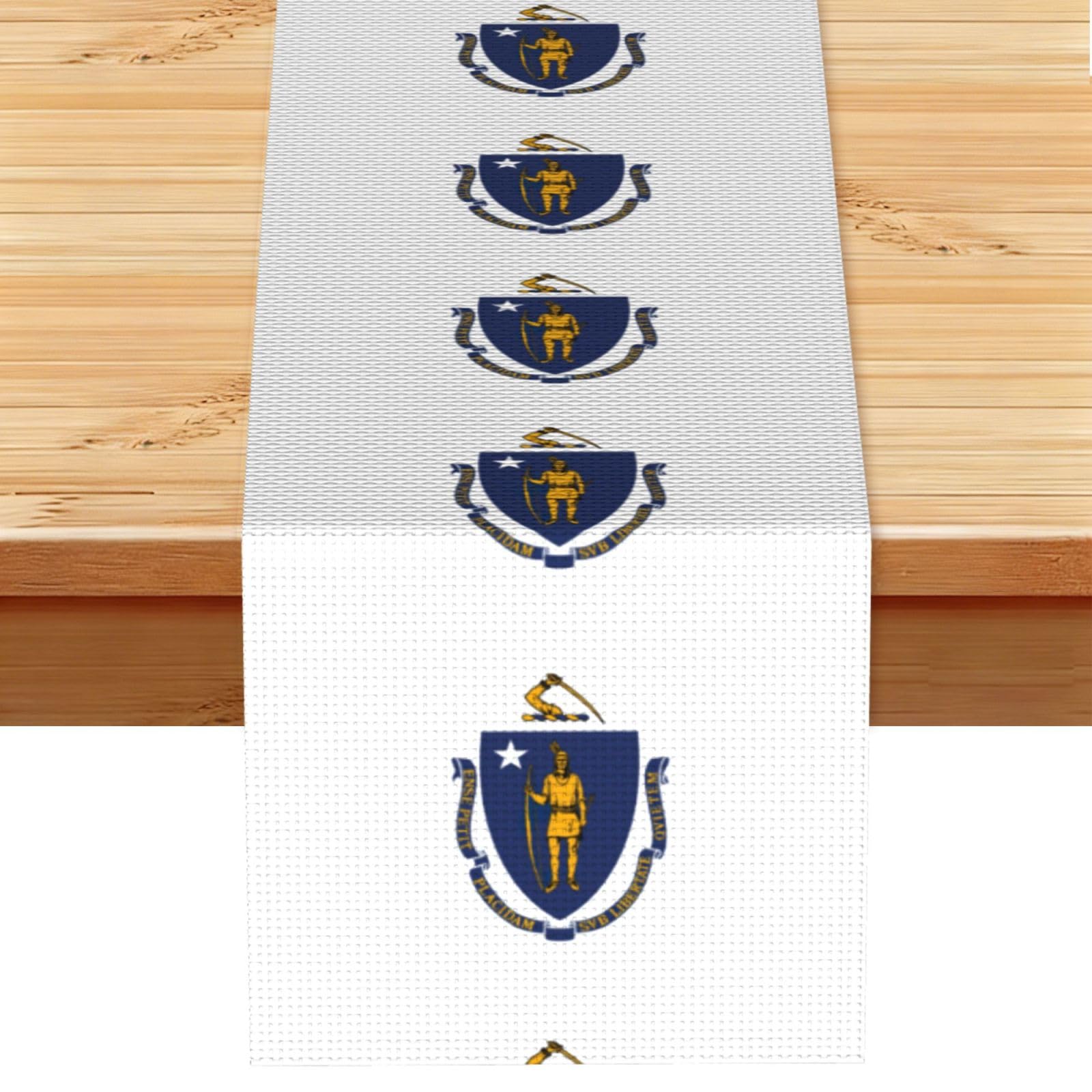 Massachusetts State Flag Vintage Style Table Runner 13x72in, Soft Printed Centerpieces for Tables, Kitchen, Countertops & Dining Area Home Decor