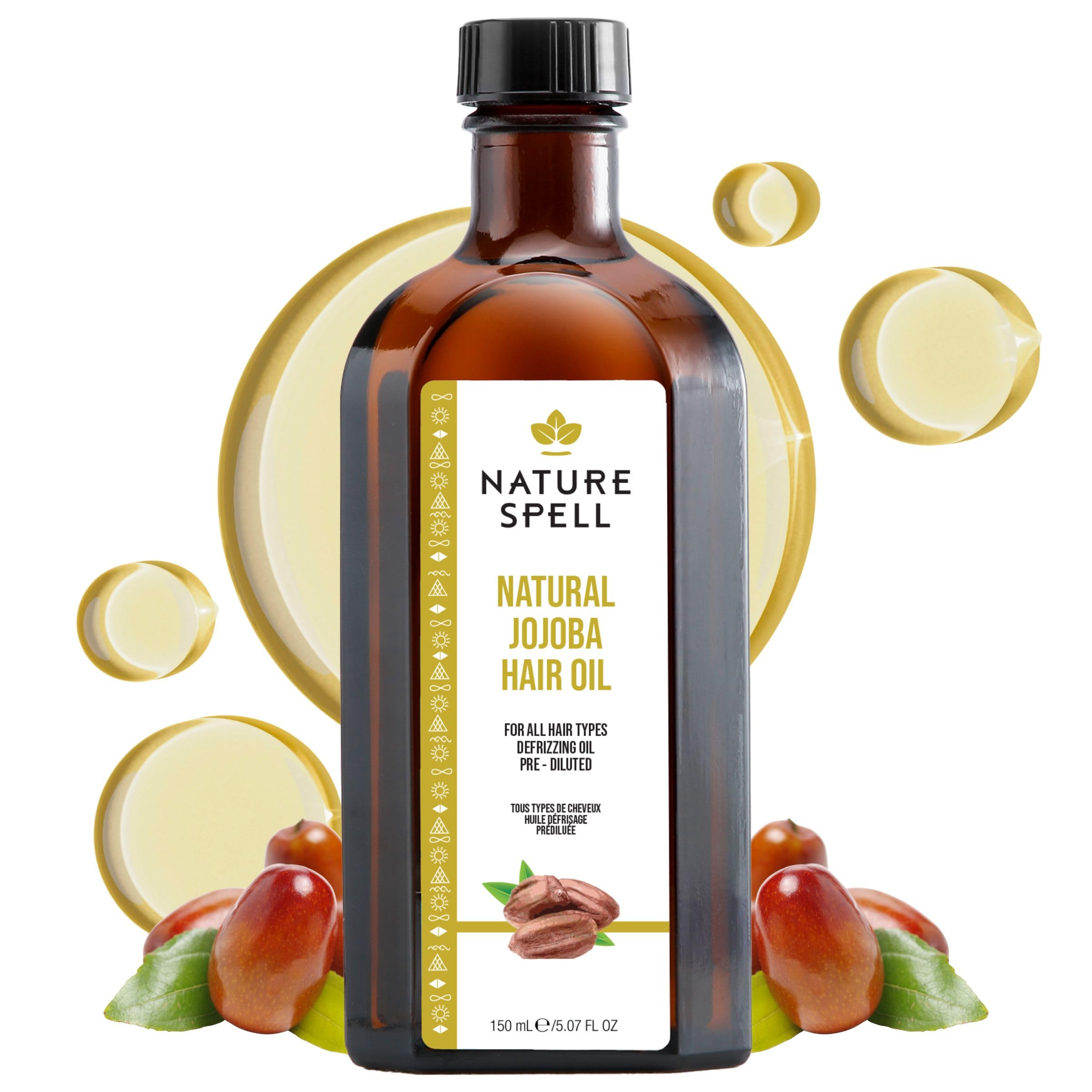 Nature SpellJojoba Oil for Hair, Pre-Diluted Oil to Support Dry, Damaged Strands & Add Shine and Resilience, For All Types, Vegan, 150ml
