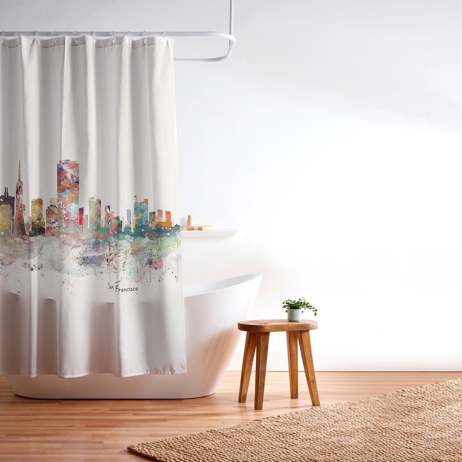Society6 Shower Curtain - Bathroom Decor by Bri Buckley - Extra Long Fabric Shower Curtains for Bathroom, 72" x 69", San Francisco Skyline