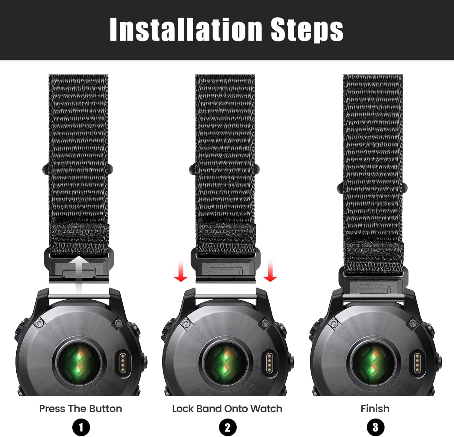 Compatible with Garmin Fenix 8/8 Pro 51mm/Fenix 7X/6X/6X Pro/5X/5X Plus, 26mm Nylon Hook Loop Quick Easy Fit Watch Band Breathable Strap Replacement for Garmin Descent MK1/D2 Delta PX/D2 Charlie - Image 6