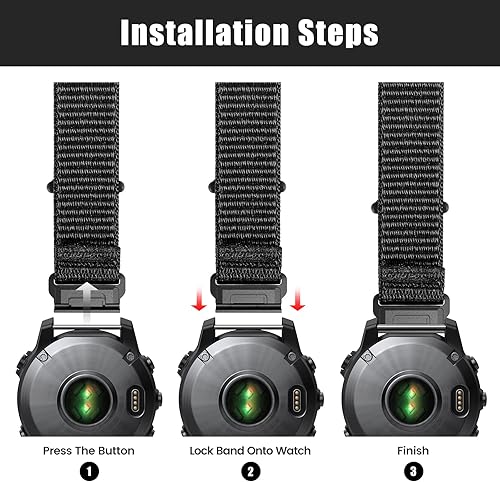 Vista 6 de Compatible con Garmin Fenix 7X/6X/6X Pro/5X/5X Plus, correa de reloj de nailon de 0.86 pulgadas con velcro de ajuste rápido y fácil de ajustar