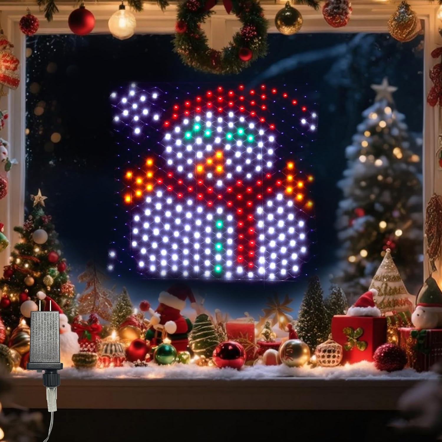 Leisure world LED Snowman Window Silhouette Lights,USB Operated LED Net Outdoor Mesh Lights with Timer, 8 Modes for Indoor Outdoor Holiday Xmas Party Decor