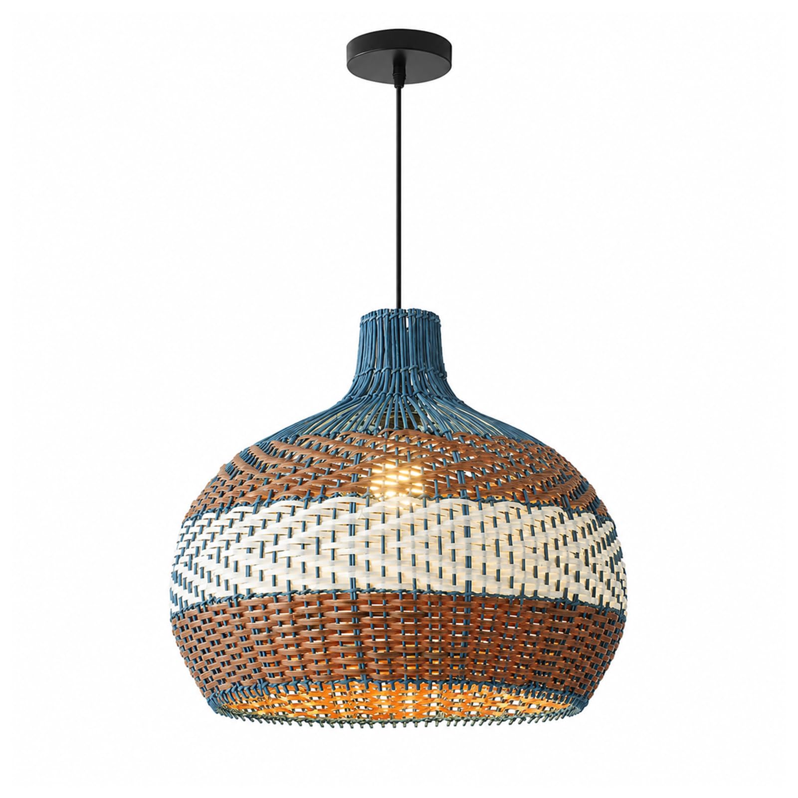 Lampadario rustico a 1 luce in rattan, stile boho, per soggiorno, lampada a sospensione intrecciata a mano, illuminazione rustica per isola cucina e ristorante (40 cm/50 cm)