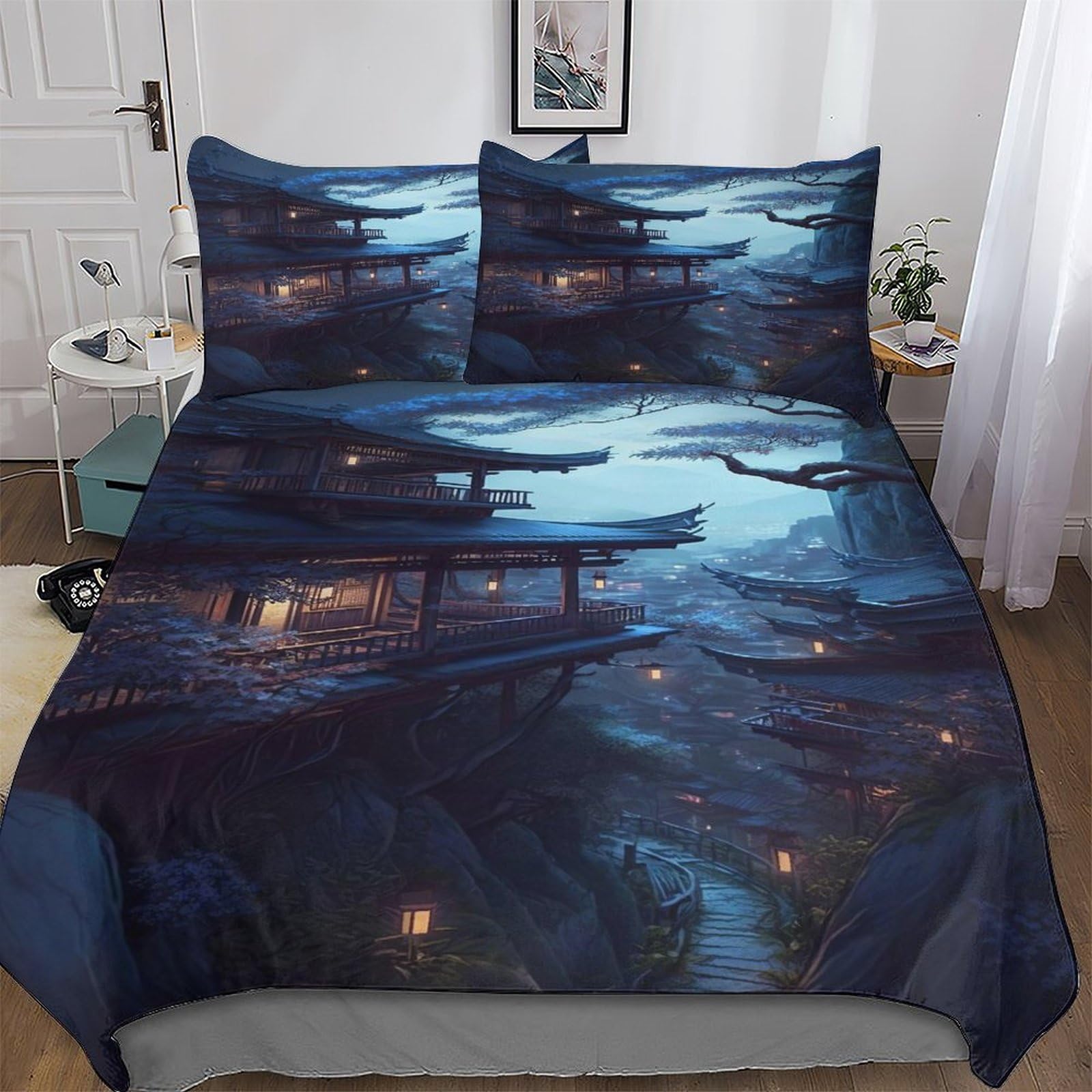 Housse de couette King en microfibre premium douce parure de lit 3 pièces style japonais