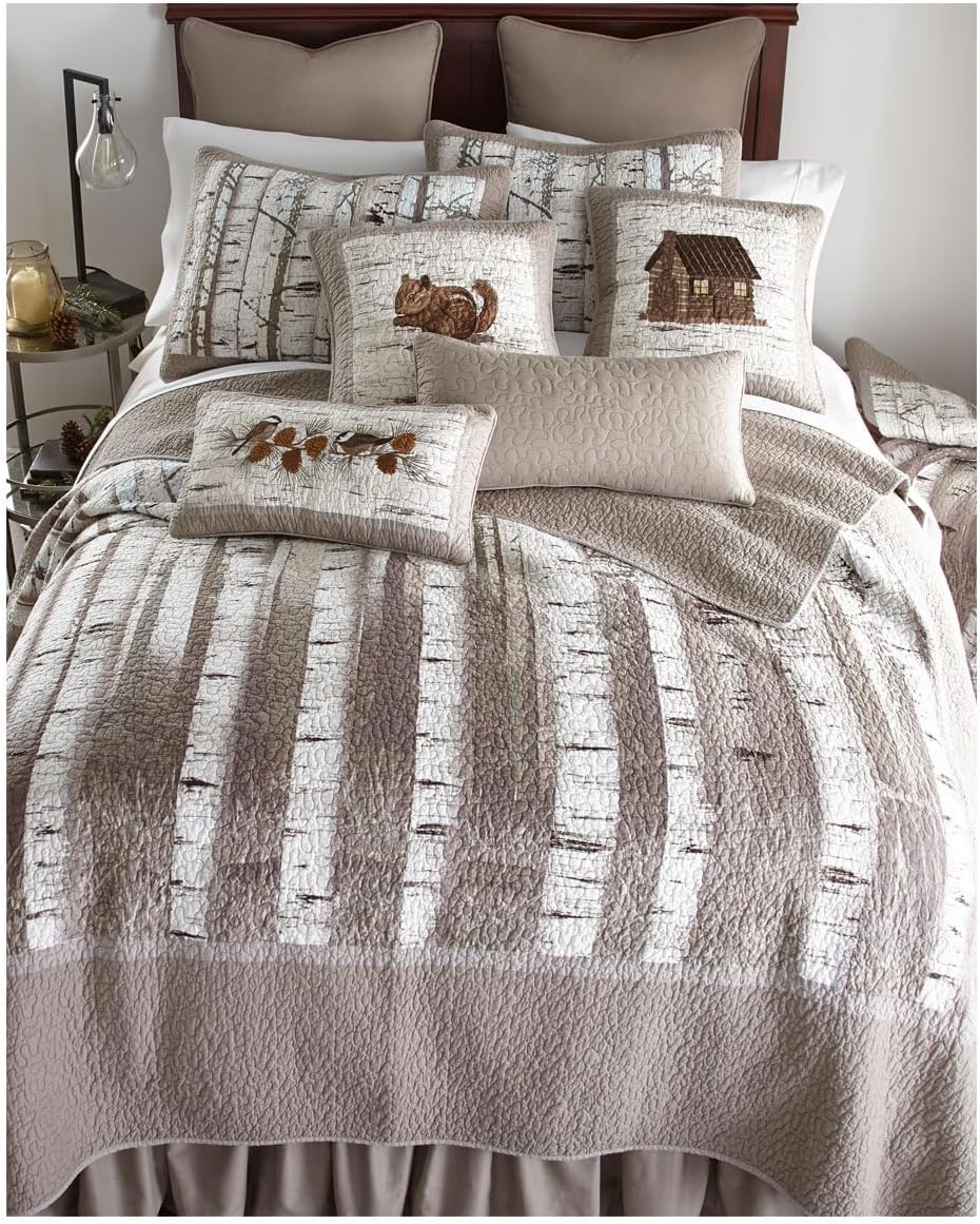 BLACK FOREST DECOR Woodland Birch Nature Scene Quilt - King Size - Forest Themed Cotton Lodge Bedding