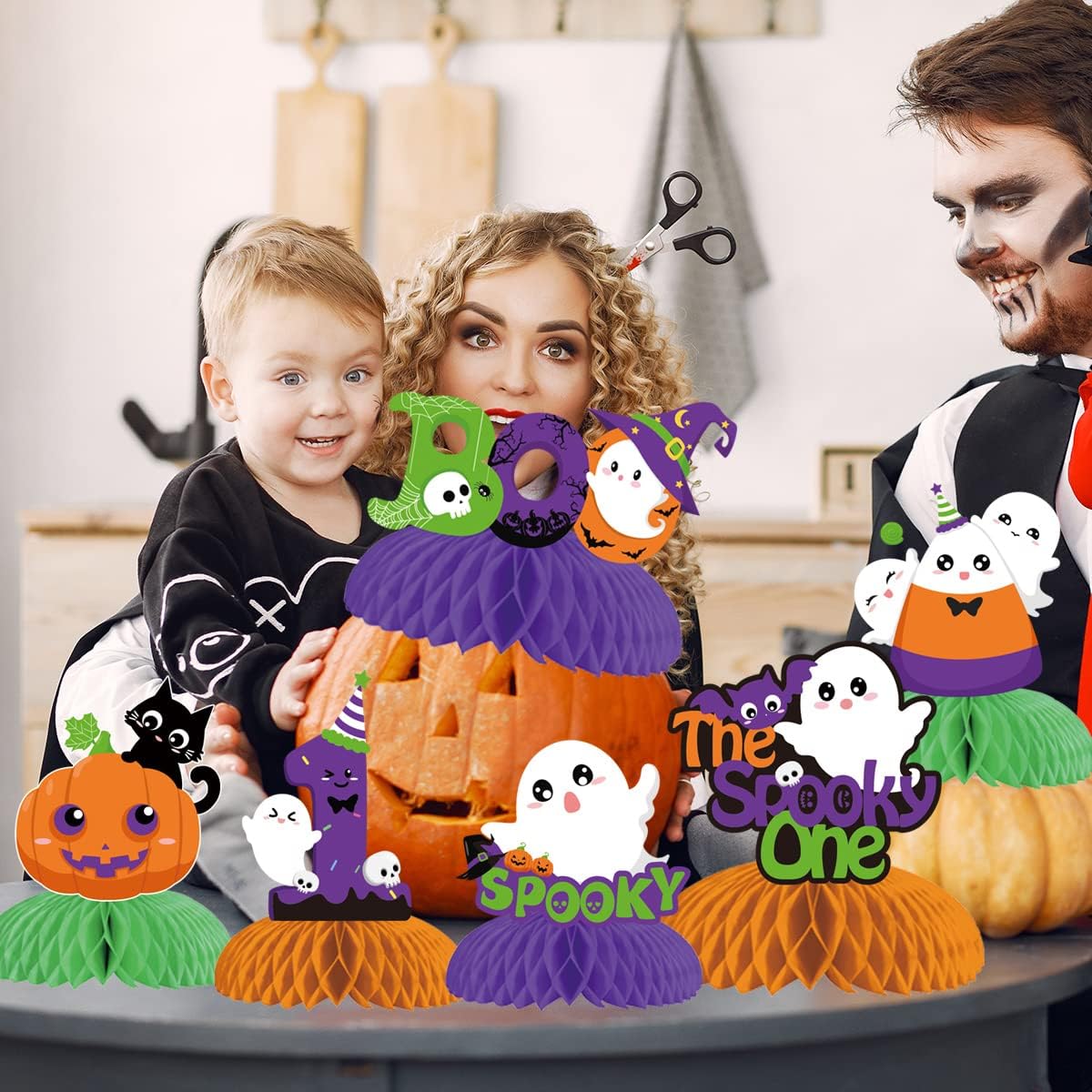 Halloween 1st Birthday Centerpieces Orange Purple Green Black the Spooky One Birthday Decorations Girl Boy Halloween Honeycomb Centerpieces Decorations First Birthday Table Topper Party Favor Supplies