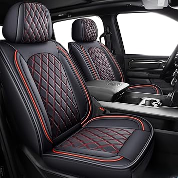 MIROZO Ram Seat Covers Full Set, Waterproof Truck Seat Cover Leather Car Seat Protector Compatible with 2009-2026 RAM 1500/2500/3500 Crew Quad Cab Pickup with Split Curved Bench 40/60,Black and Red