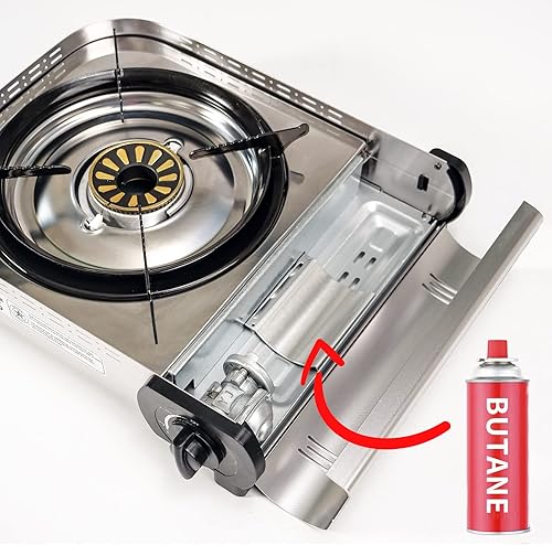 Miniatura 5 de Estufa de butano portátil de 15000 BTU quemador único para acampar cocinar al aire libre, cortavientos de doble capa de fuego ultra alto, quemador