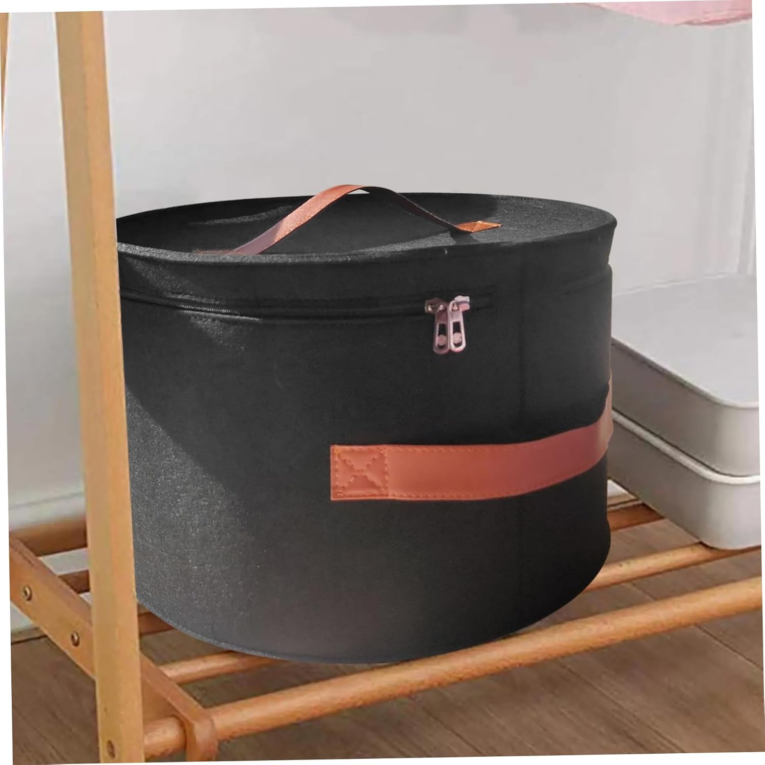 Cowboy Hat Box Hat Organizer, 16.9x10.2 Inch Felt Cowboy Box with Clear Side Window, Foldable with Zipper Closure for Wide-Brim Hats, Hats