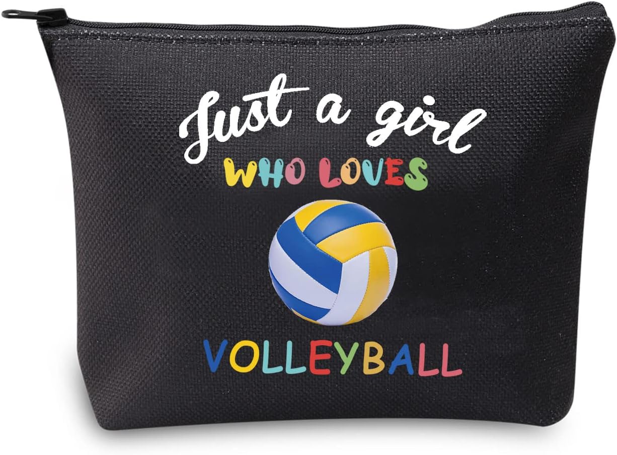 Just a Girl Who Loves Volleyball Makeup Bags Girl Volleyball Gifts for Volleyball Players Lover Cosmetic Bag Zipper Travel Bag (Volleyball Girl Black Bag)