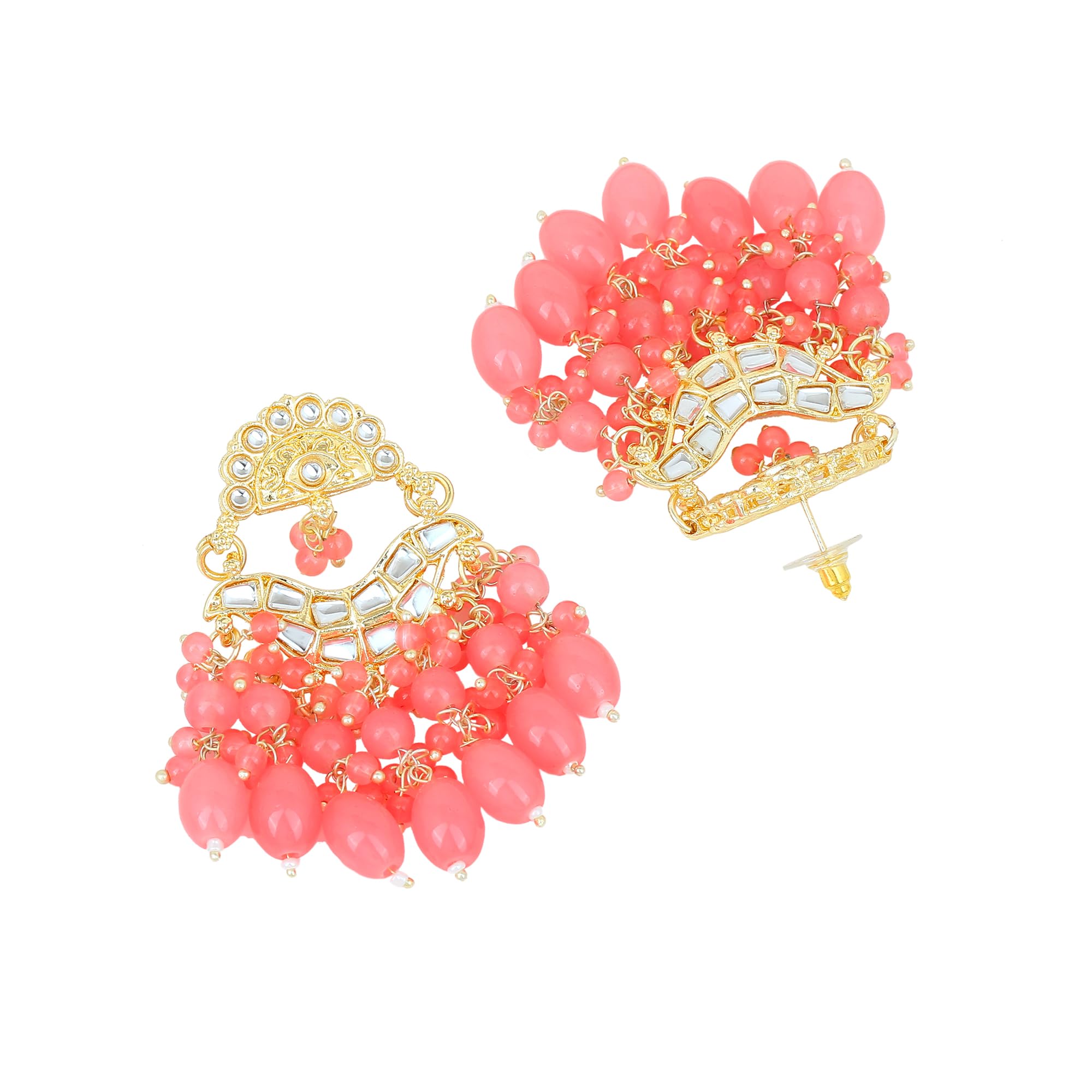 Kundan Studded Drop Earrings with Beaded Pearls