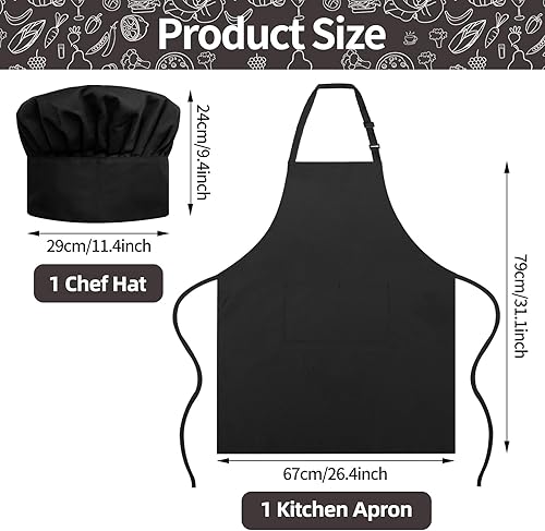 Miniatura 2 de Chef Apron and Hat Set, Chef Hat and Kitchen Apron with Front Pockets for Adult