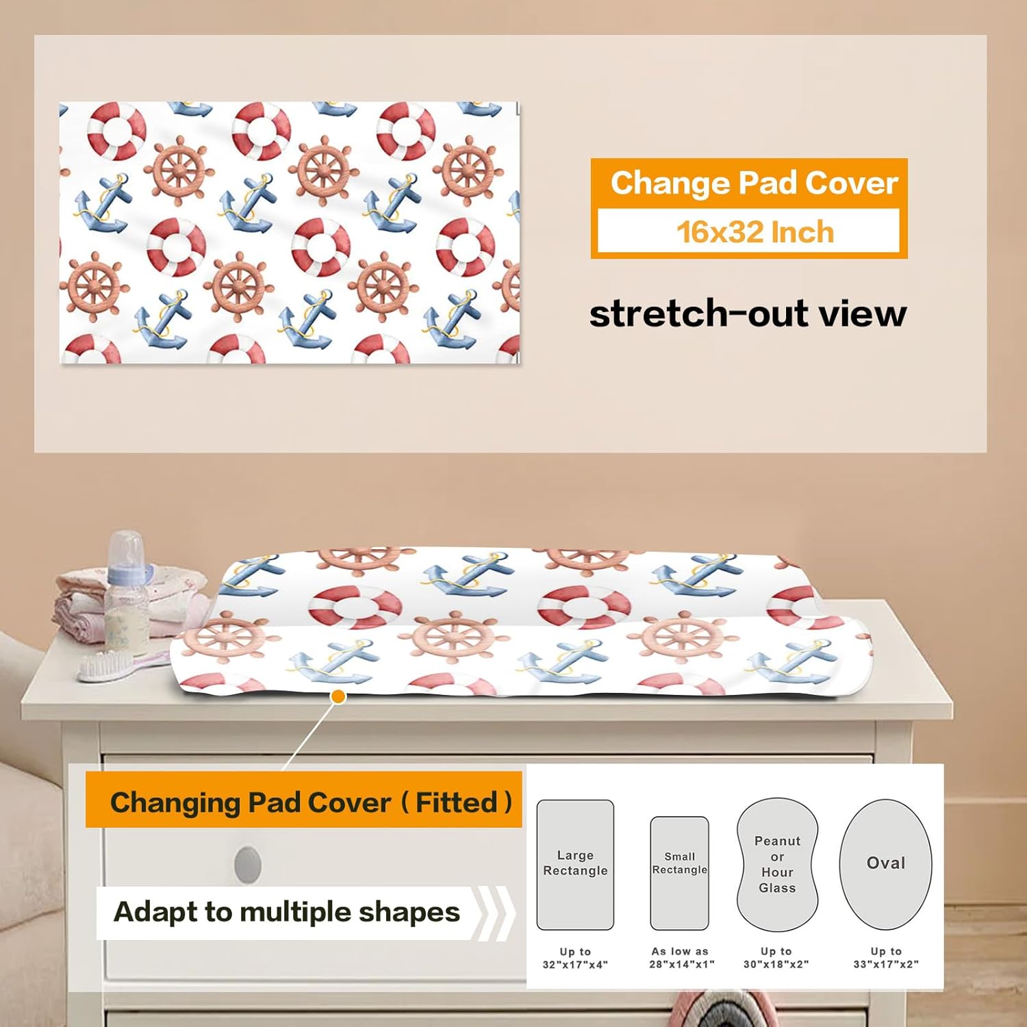 Custom Baby Crib Bedding Set, 5 Pcs Personalized Sailor Bear Bedding Set with Name, Soft Blanket Fitted Sheet Pad Cover Rug for Girls Boys New Parents Baby Shower Toddlers Gifts Nursery Decor