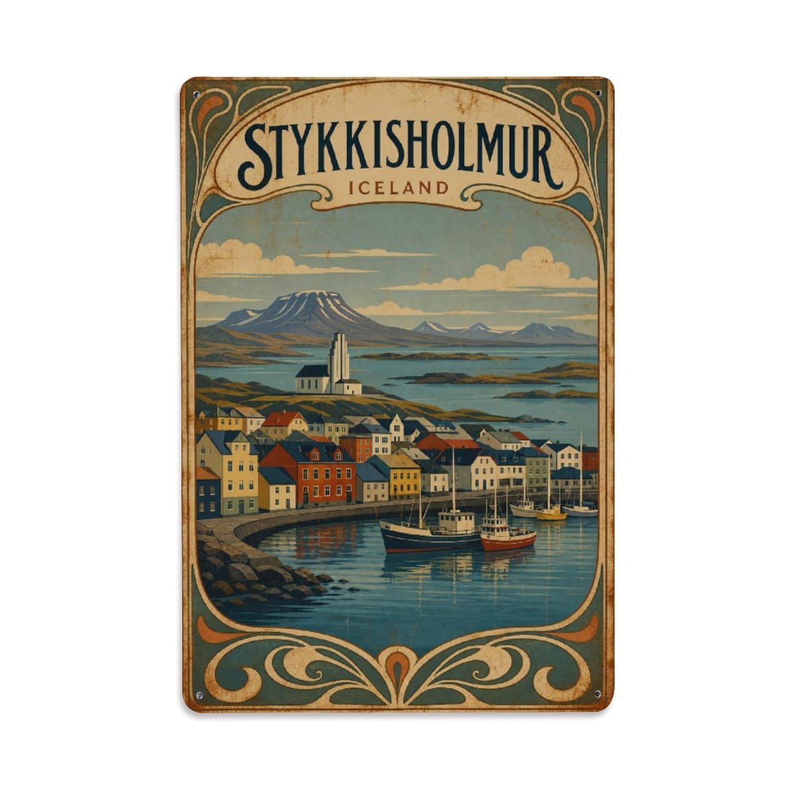 Metal Tin Sign Vintage Travel Iceland Stykkisholmur