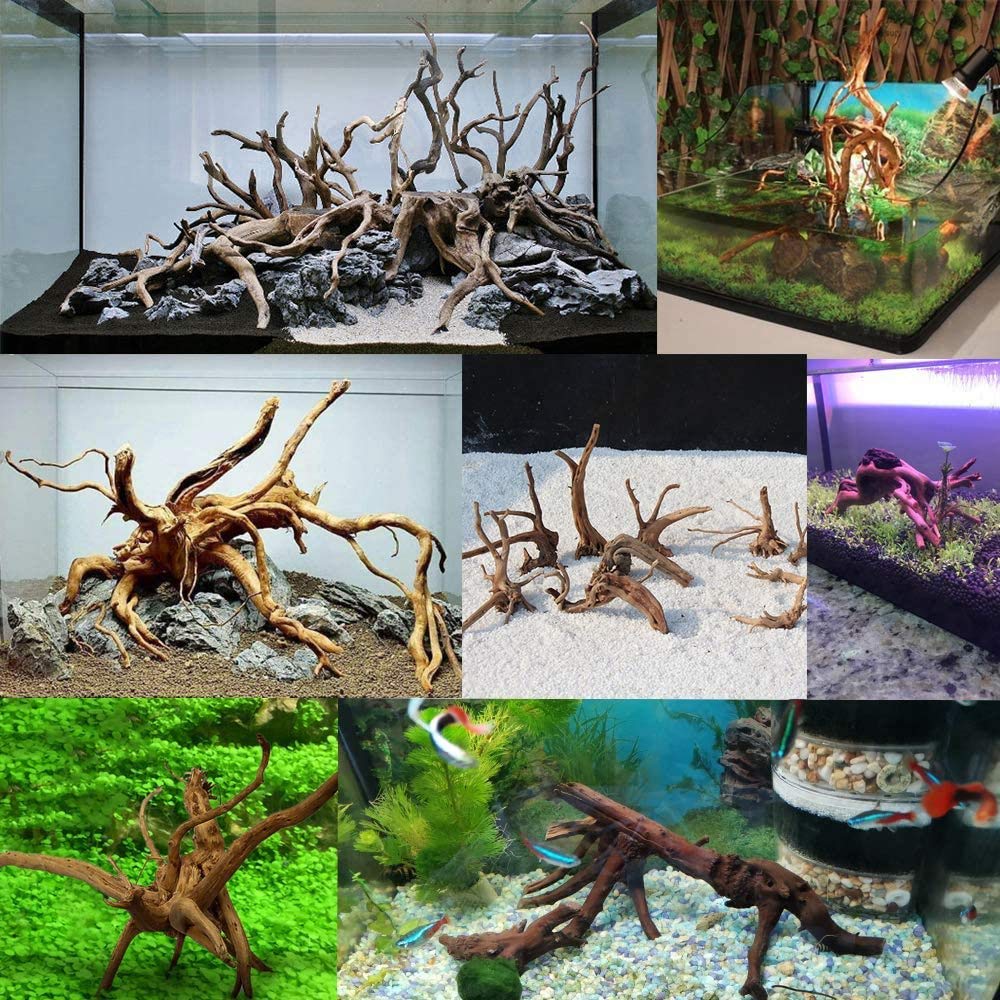 Orton Mini Driftwood per acquario, rami di legno naturale, decorazioni per acquario, tronco d'albero, legno, confezione da 10