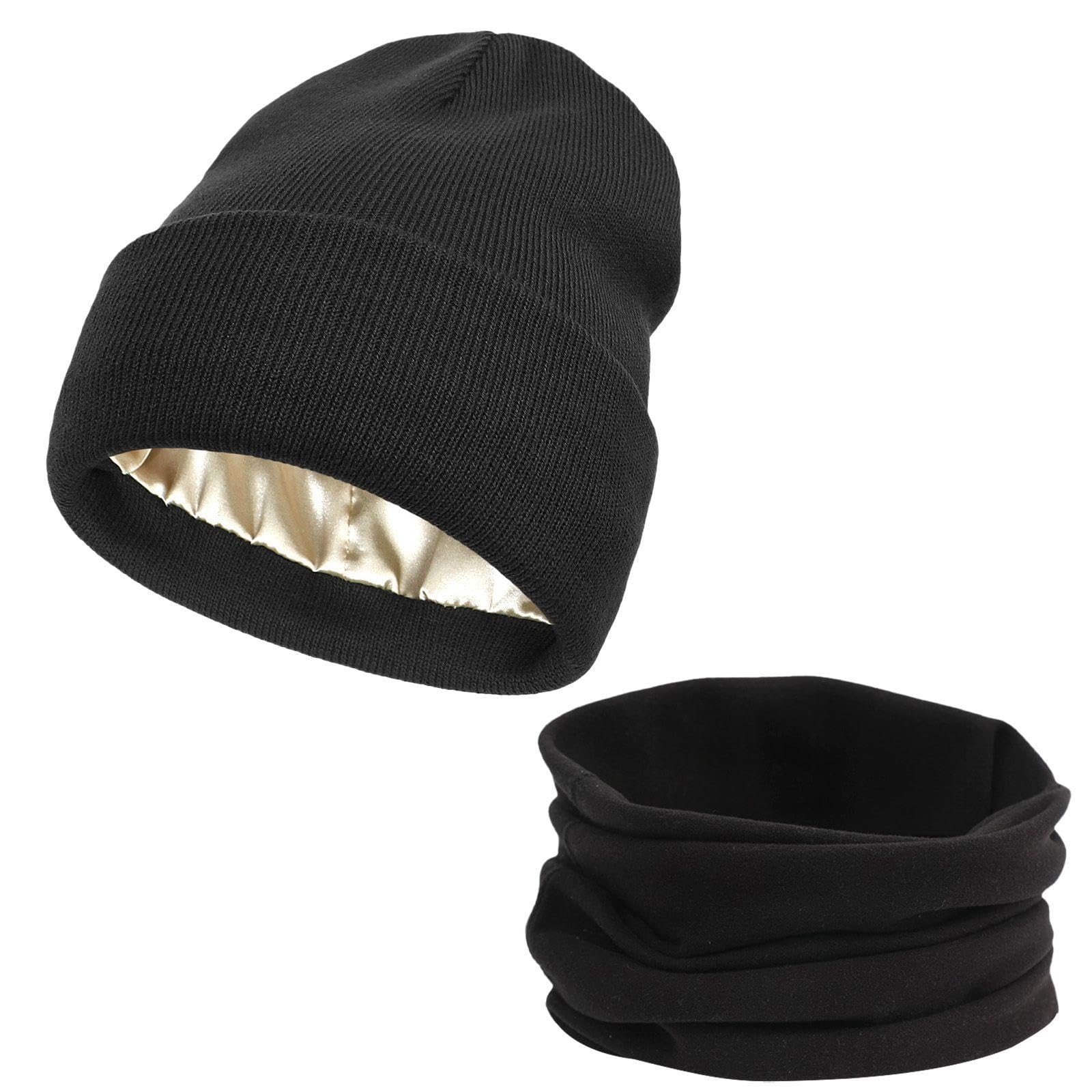 Wufgwbd Unisex Black 1 Woolen Hat And 1 Scarf, Winter Warm Supplies, Beanie Knitted Hat, Simple Knitted Hat, Windproof Neck Scarf