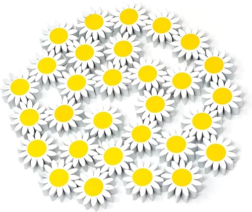 Honbay 30 cuentas de madera con forma de girasol redondas sueltas para hacer joyas, manualidades y decoración (0.834 pulgadas, blanco)