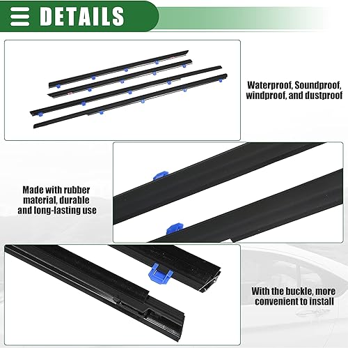 Miniatura 6 de Motoforti Kit de cinturón de sellado para ventana exterior de automóvil, para Honda Civic 2012-2015, ABS, 72450TR0A01, negro, 1 juego, delantero