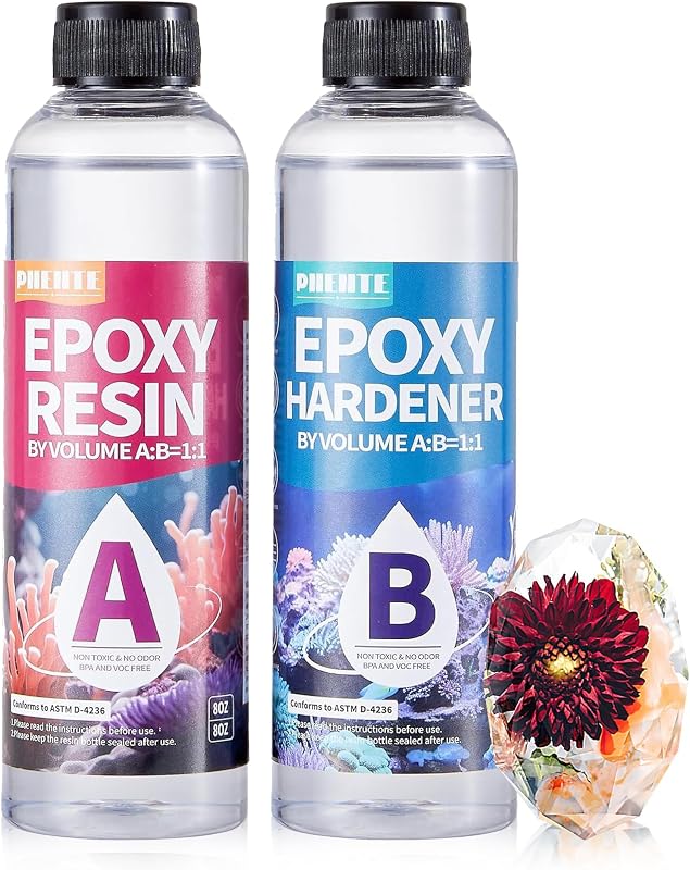 Pnente Crystal Clear Epoxy Resin Kit 16oz Fast Curing Zero Bubbles