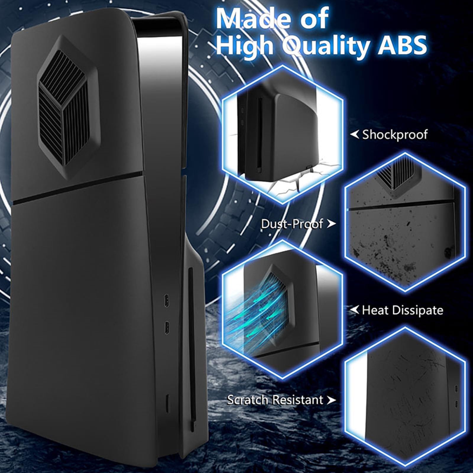 Custodia per PS5 Slim, pannello con fori per la dissipazione del calore, cover protettiva antigraffio e antipolvere, pannelli laterali di ricambio in ABS (azzurro-unità ottica)